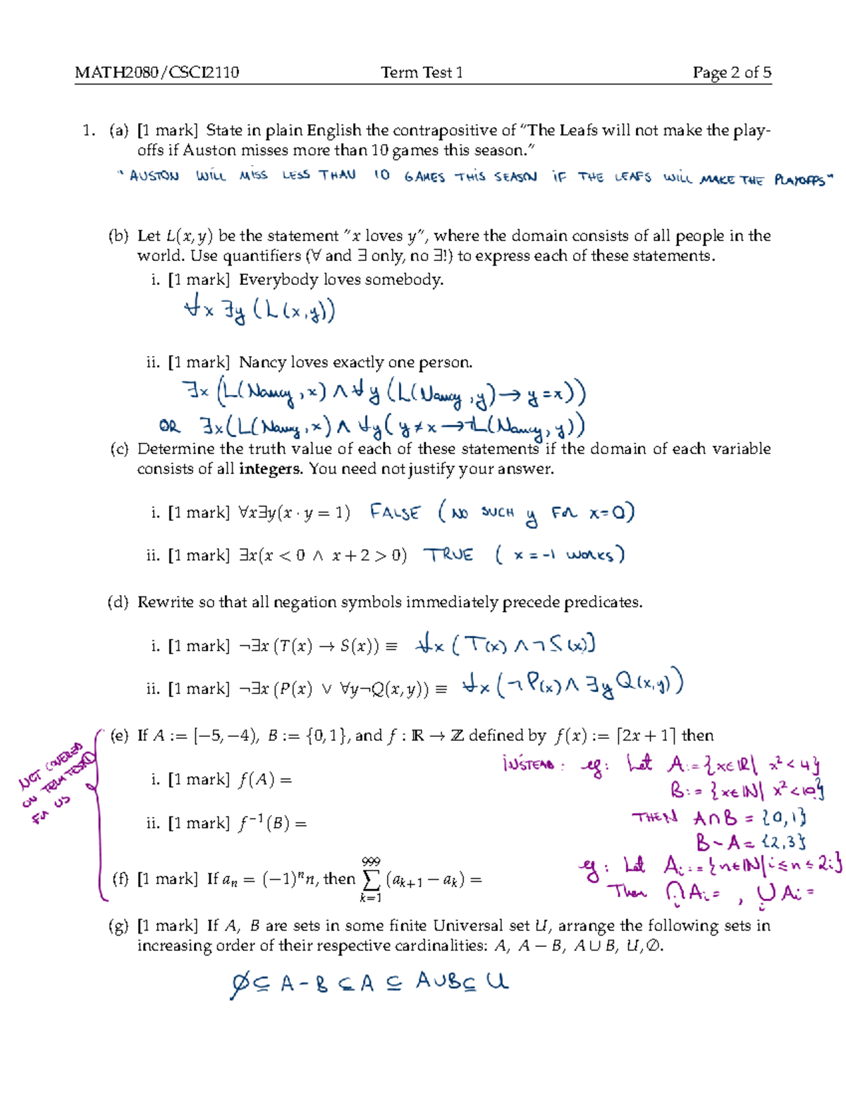 Midterm 01 2017, Questions And Answers - MATH2080/CSCI2110 Term Test 1 ...