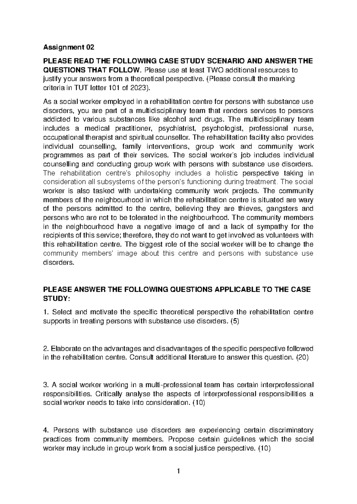 Assignment 02 BSW4802 - TO ASSIST - 1 Assignment 02 PLEASE READ THE ...