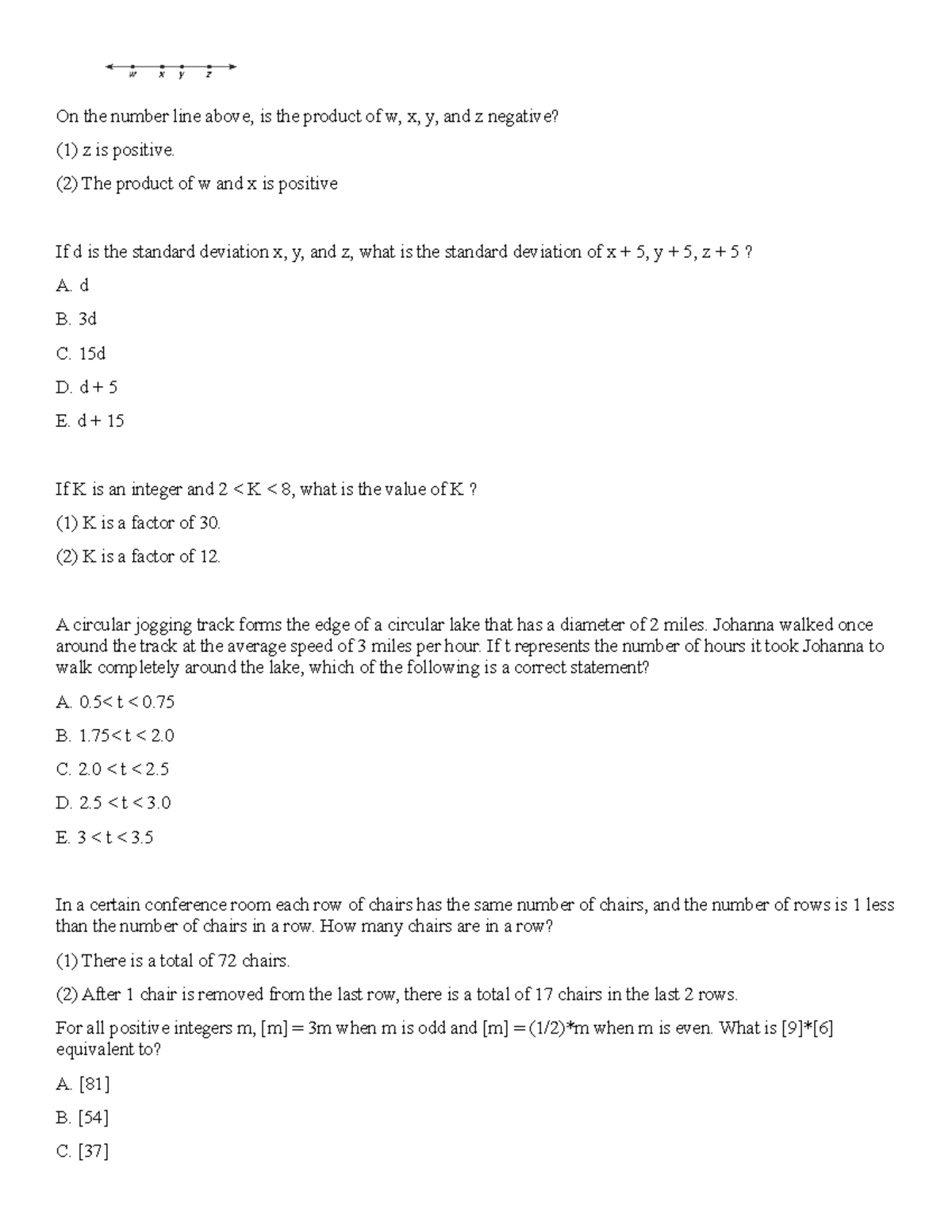 Gmat 1 - Gmat - On the number line above, is the product of w, x, y ...