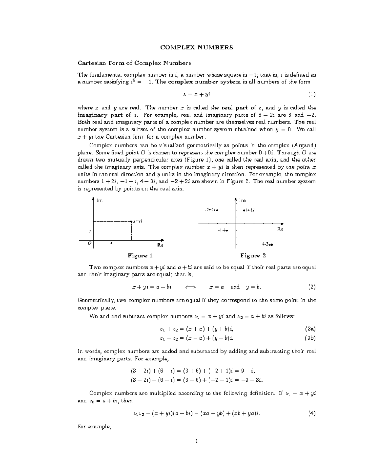 Complex RSDT - COMPLEX NUMBERS Cartesian Form of Complex Numbers The ...