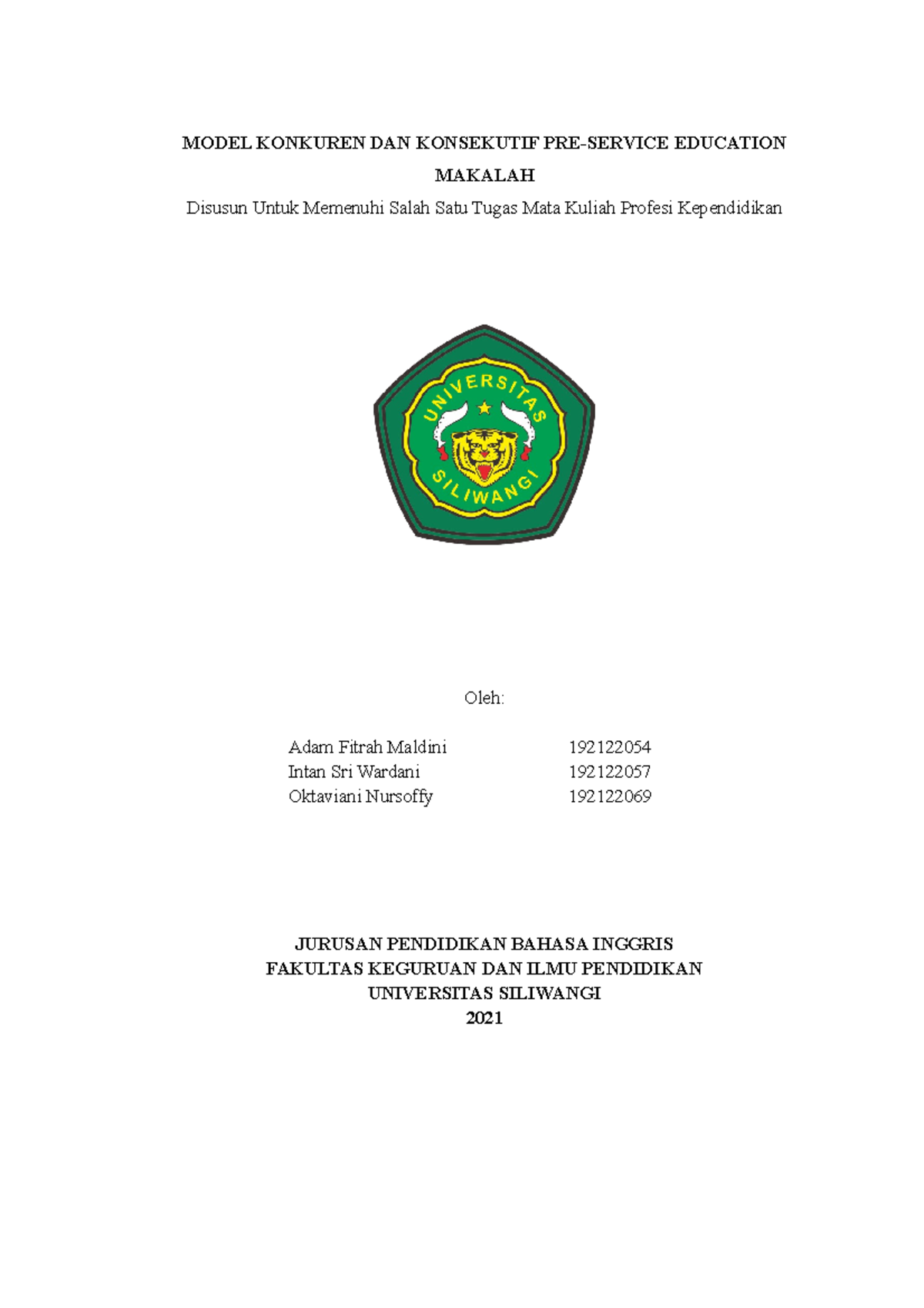 Practical Makalah Pre service education - MODEL KONKUREN DAN KONSEKUTIF