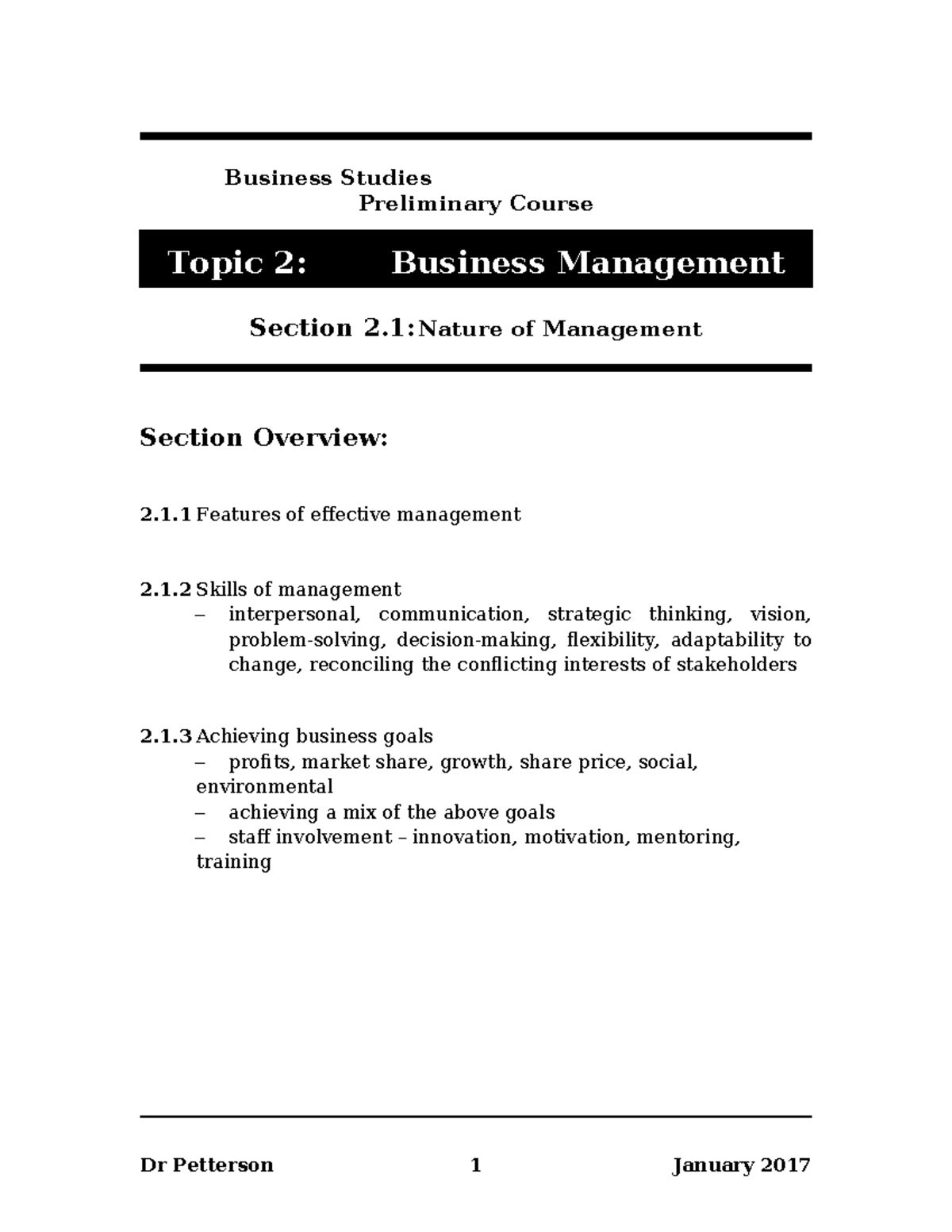 2.1 - Nature of Management - Business Studies Preliminary Course Topic ...