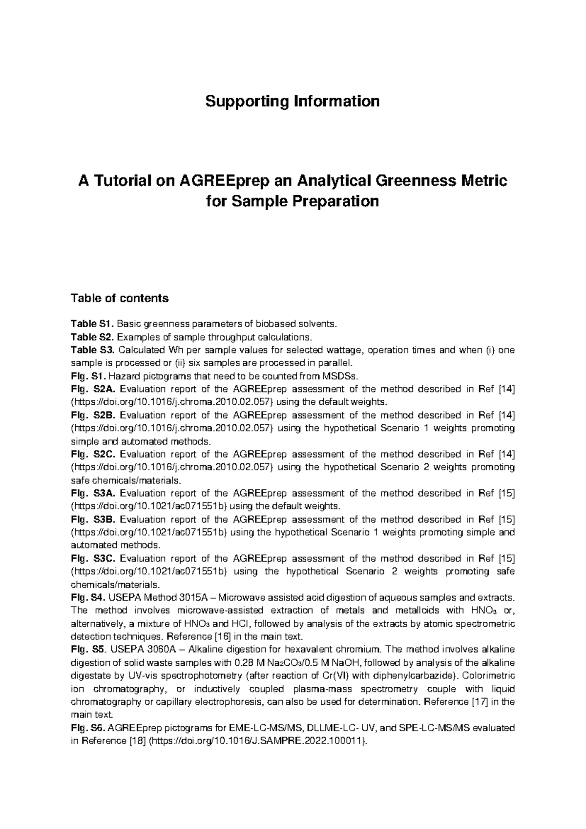 Supporting Information A Tutorial on Agreeprep an Analytical Greenness ...