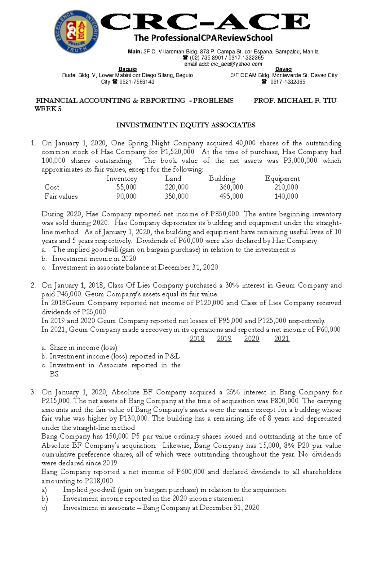 FARP Investments in Equity Associates - FINANCIAL ACCOUNTING ...