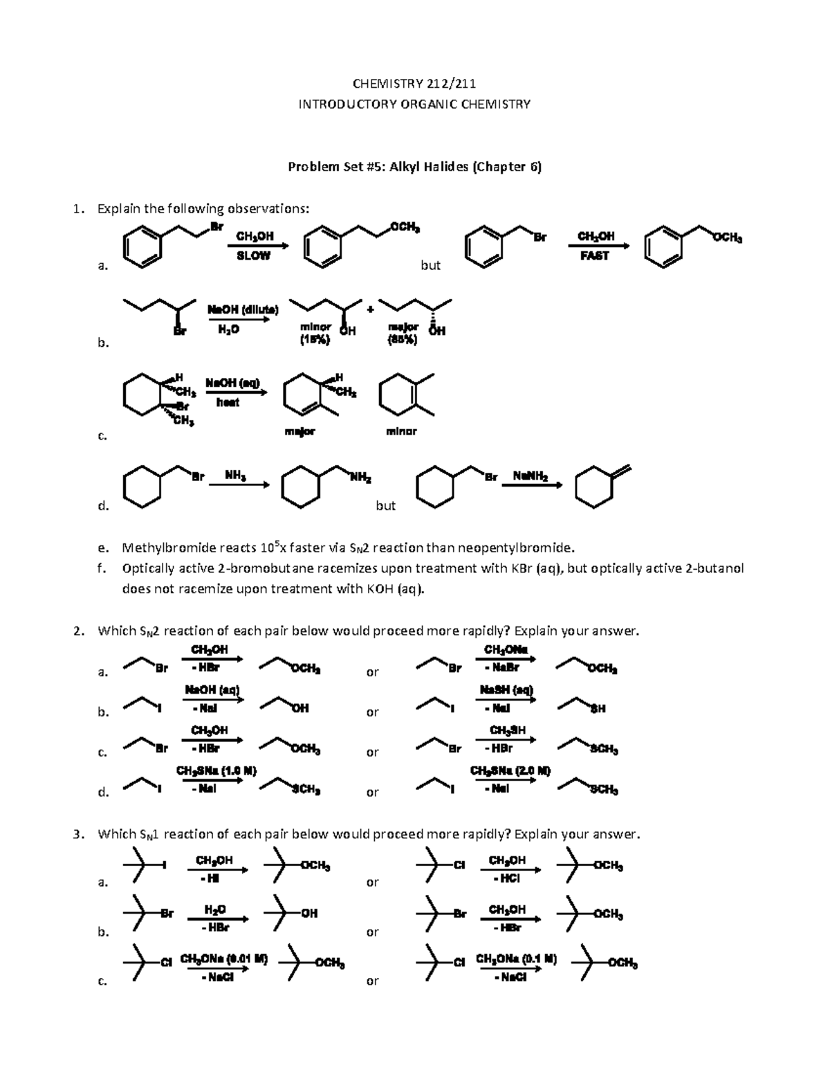 Alkyl Halides Problem Set Update 2018 - CHEMISTRY INTRODUCTORY ORGANIC ...
