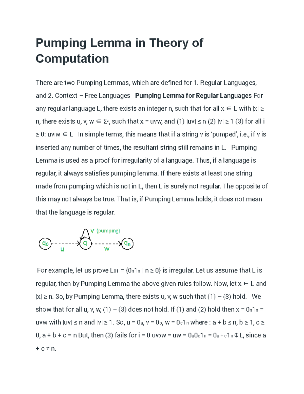 Question BANK 2(Part 12) Pumping Lemma in Theory of Computation