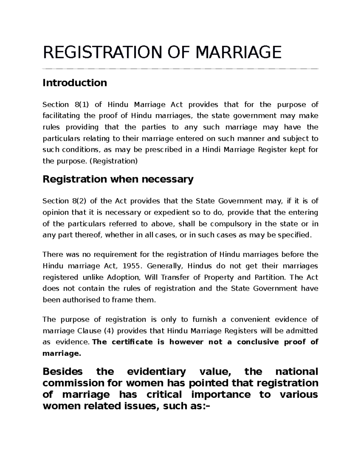 CH8 Registration OF Marriage CONCISE NOTES REGISTRATION OF MARRIAGE