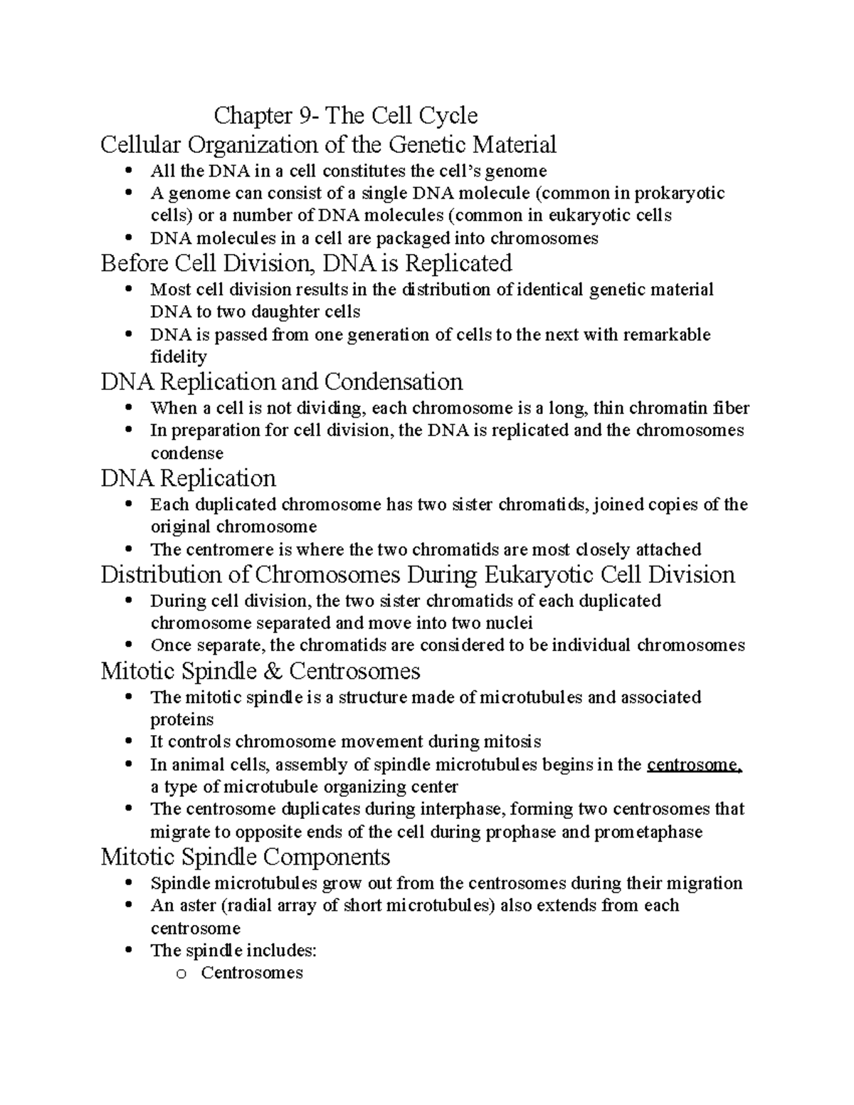 Chapter 9- Bio Notes 2 - Chapter 9- The Cell Cycle Cellular ...