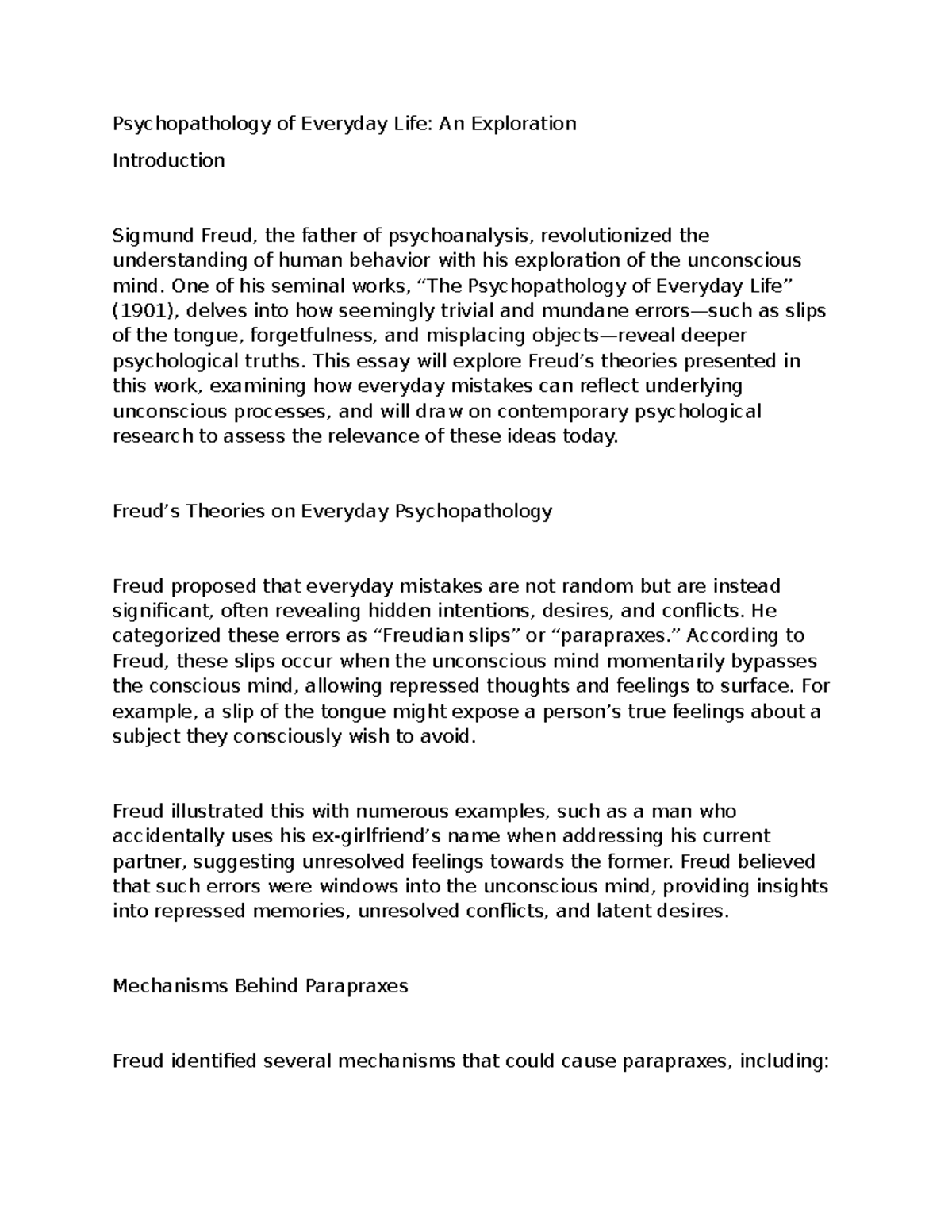 Psychopathology - One of his seminal works, “The Psychopathology of ...