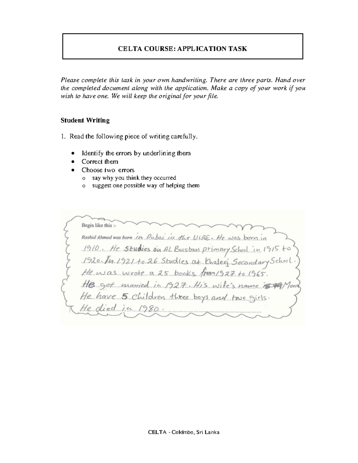 Written Assessment - English Language 101 - Please complete this task ...