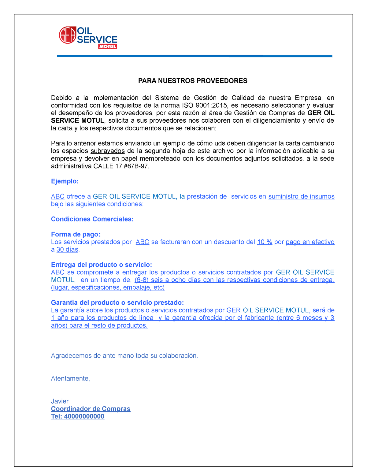 Carta Comercial Proveedores - PARA NUESTROS PROVEEDORES Debido a la  implementación del Sistema de - Studocu