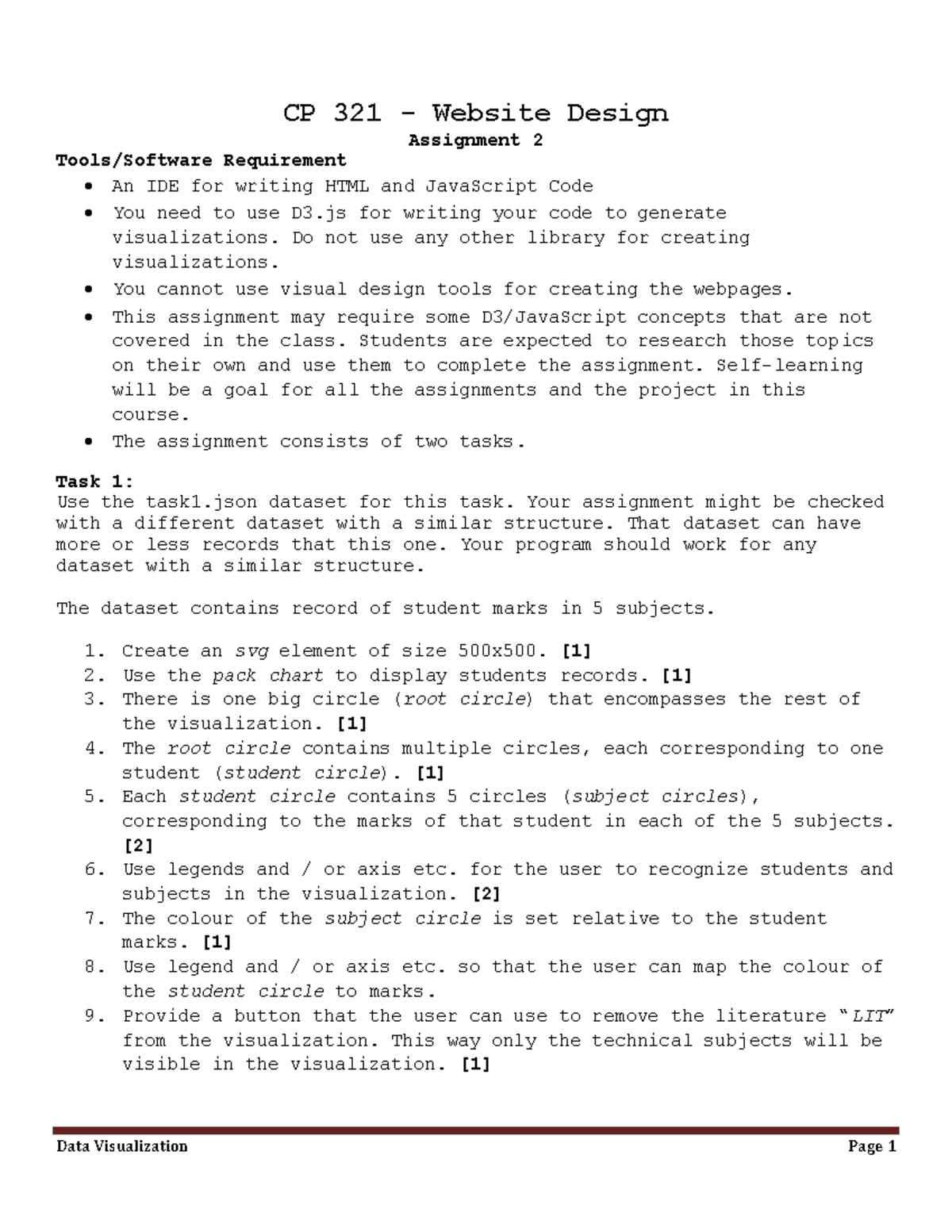 Assignment 2 Data Visualization Page 1 Cp 321 Website Design Assignment 2 Tools Software