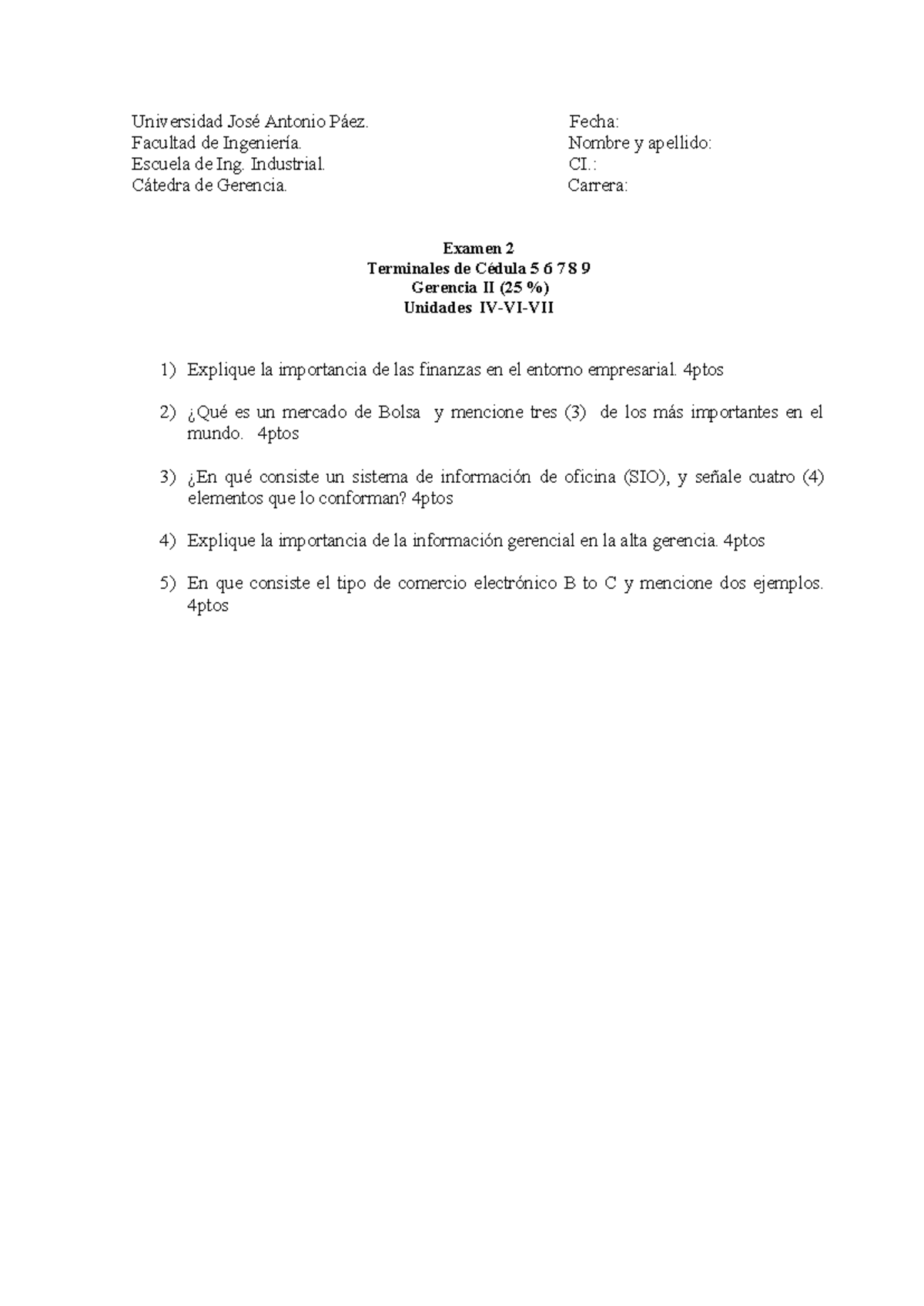 Examen Tipo 2 - Proyecto Negocios Y Gerencias De Industrial Ejercicios ...