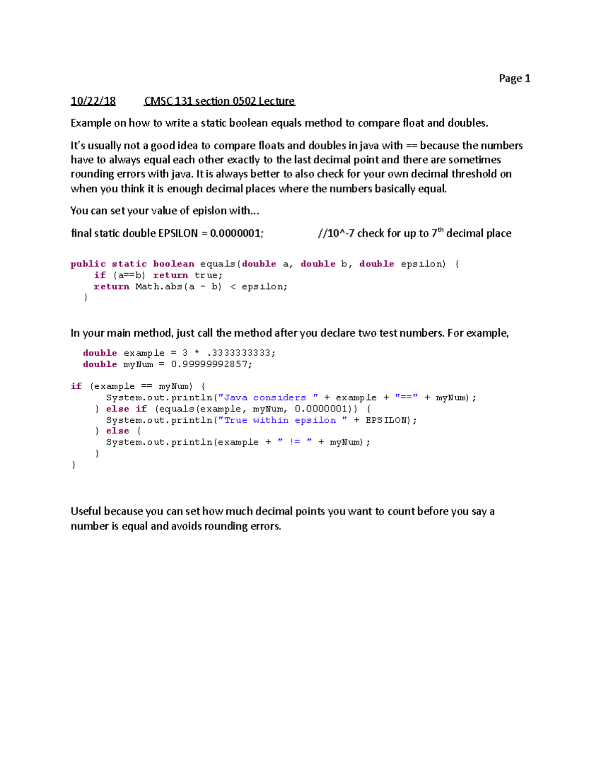 10-22-18 - Lecture notes 25 - Page 1 10/22/18 CMSC 131 section 0502 ...