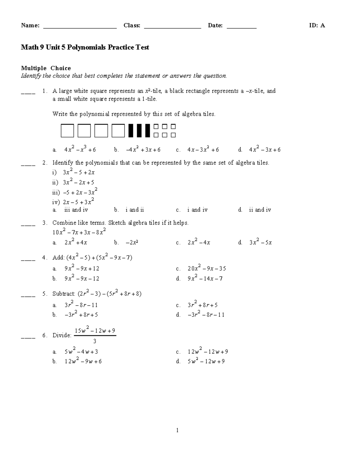 grade 9 pat practice exams math