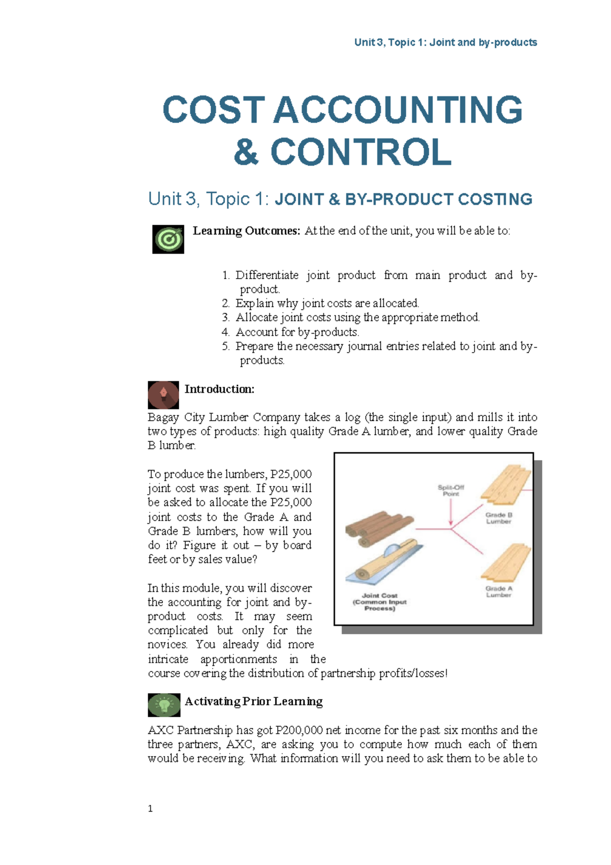 Joint Order COST ACCOUNTING & CONTROL Unit 3, Topic 1 JOINT & BY