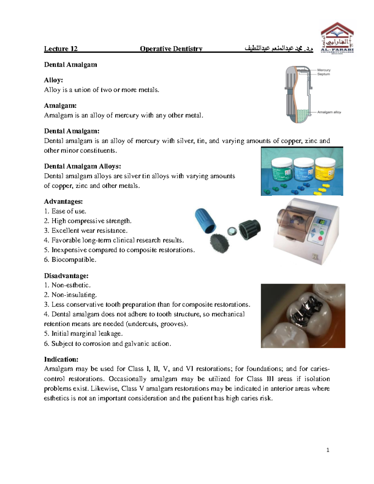 Operative Lec(12) Lecture 12 Operative Dentistry م.د. محمد عبدالمنعن