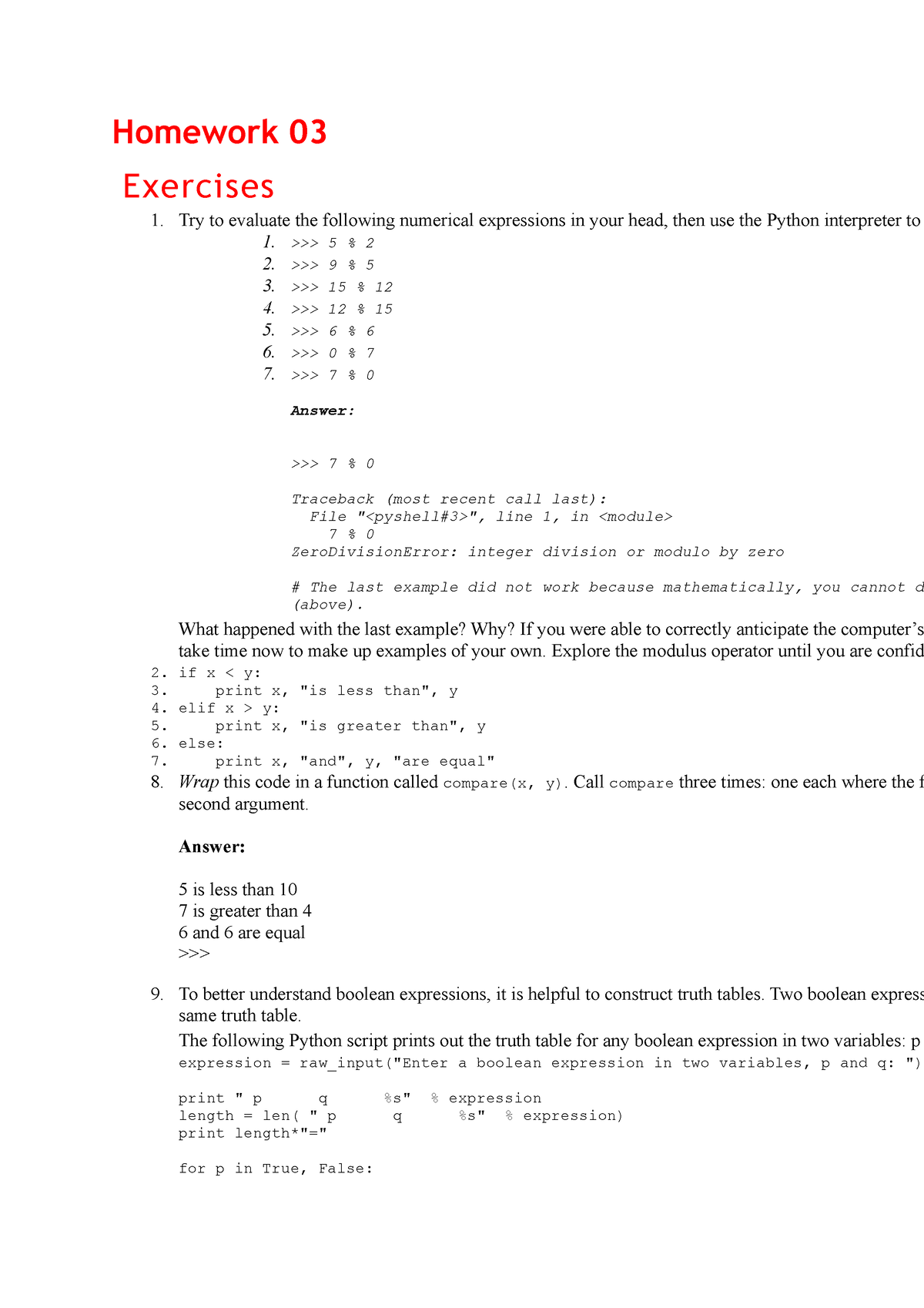 python homework assignments