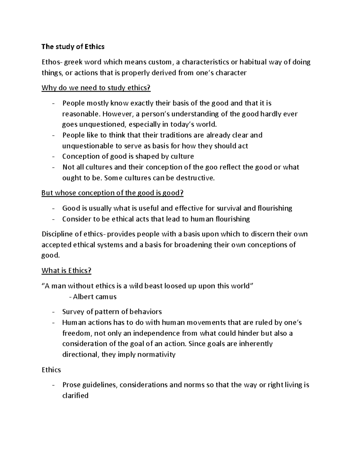 The study of Ethics - The study of Ethics Ethos- greek word which means ...
