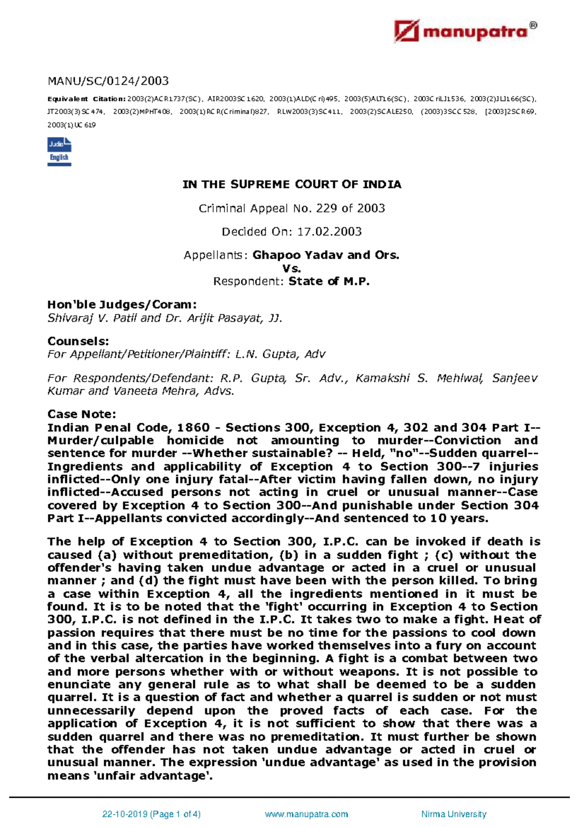 10 Ghapoo Yadav and Ors vs State of MP 17022003 SCs030122 COM705608 ...