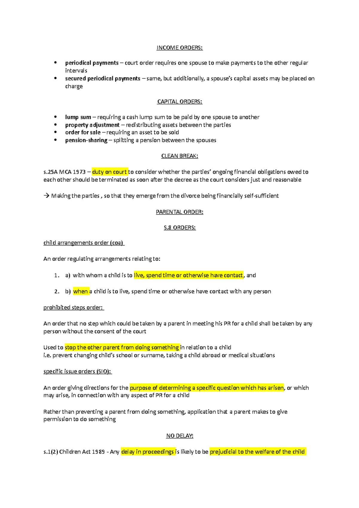 Types of orders - INCOME ORDERS: periodical payments – court order ...