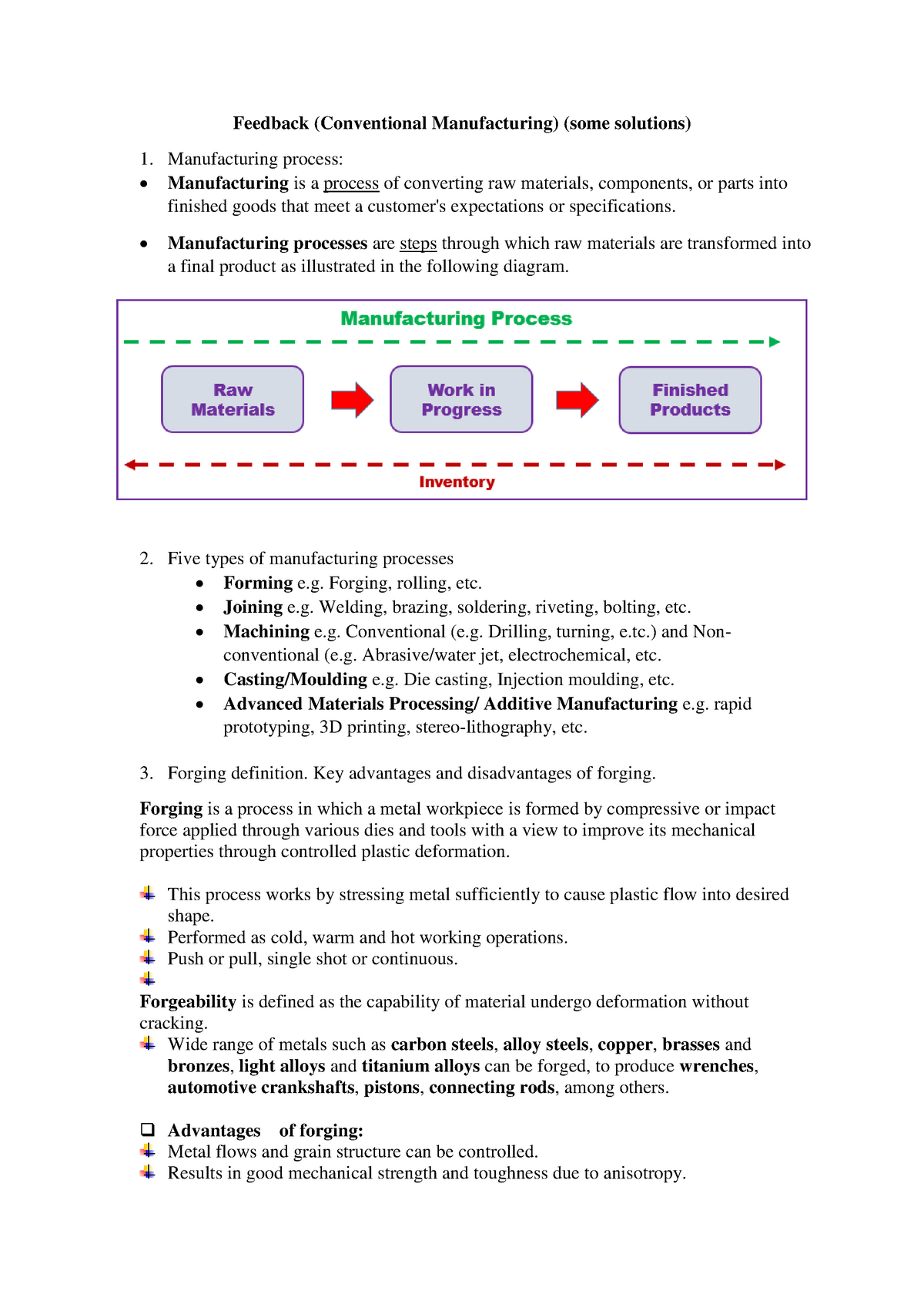 Conventional machining - Feedback (Conventional Manufacturing) (some ...