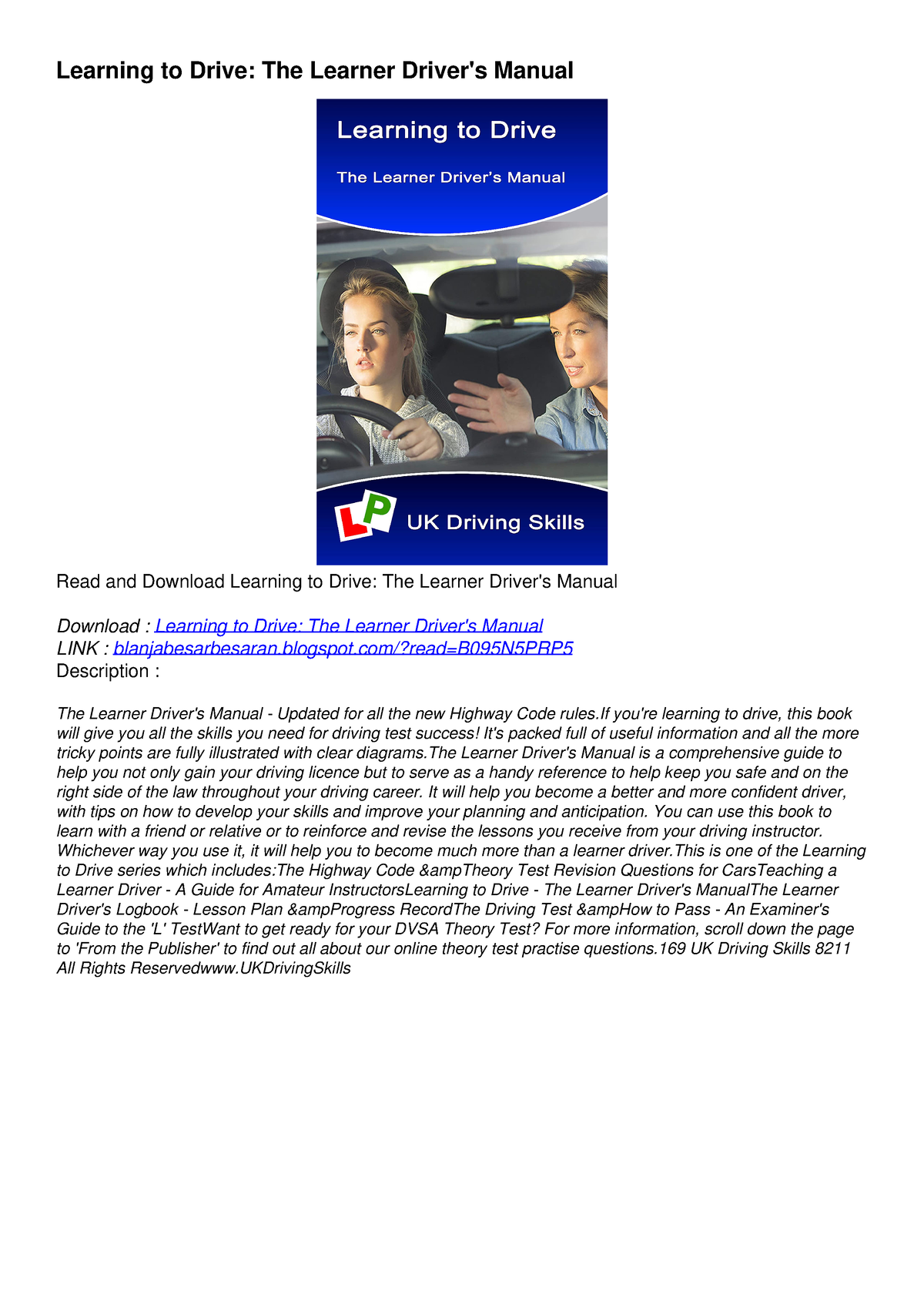 DOWNLOAD [PDF] Learning To Drive: The Learner Driver's Manual Ebooks ...