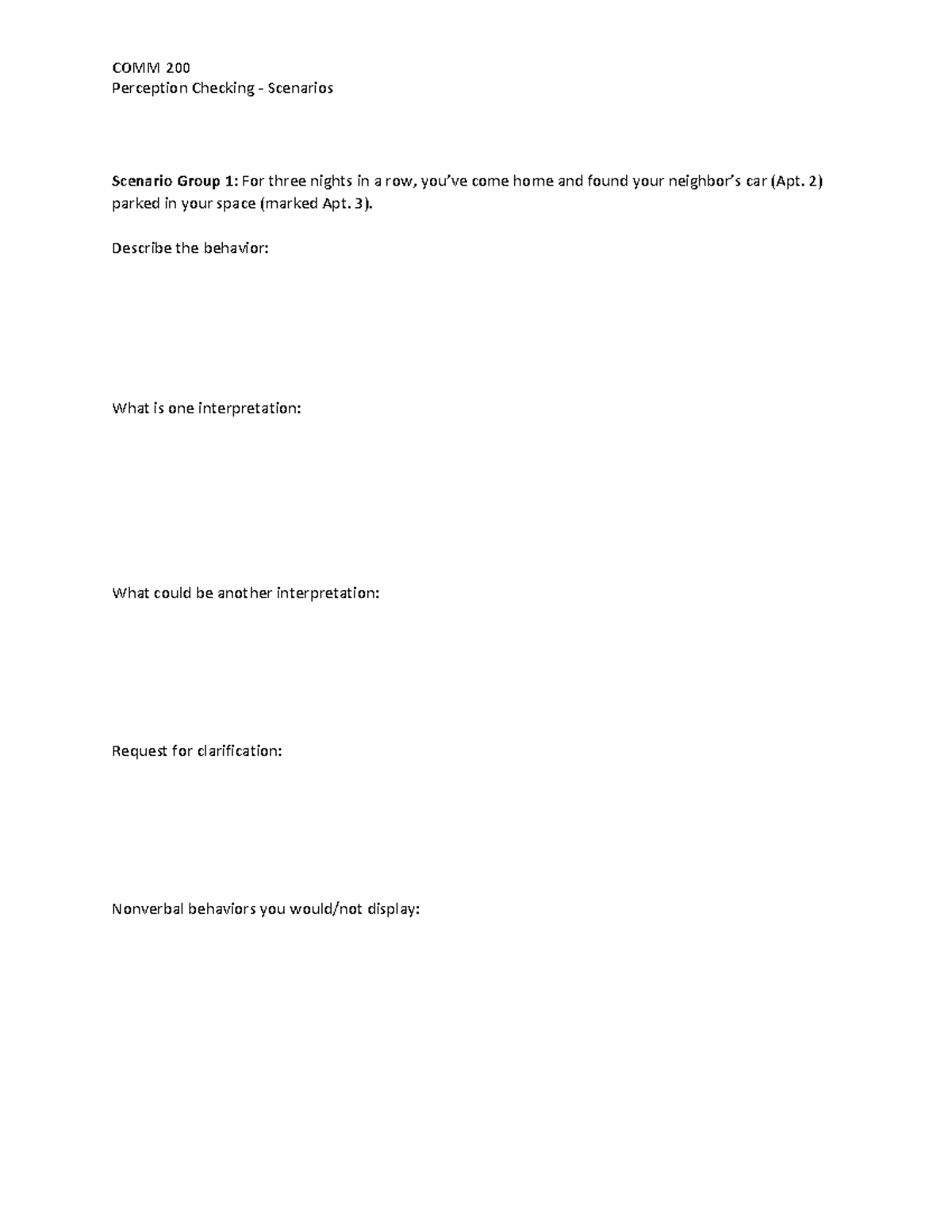 10 Perception Checking Activity Handout - Perception Checking ...