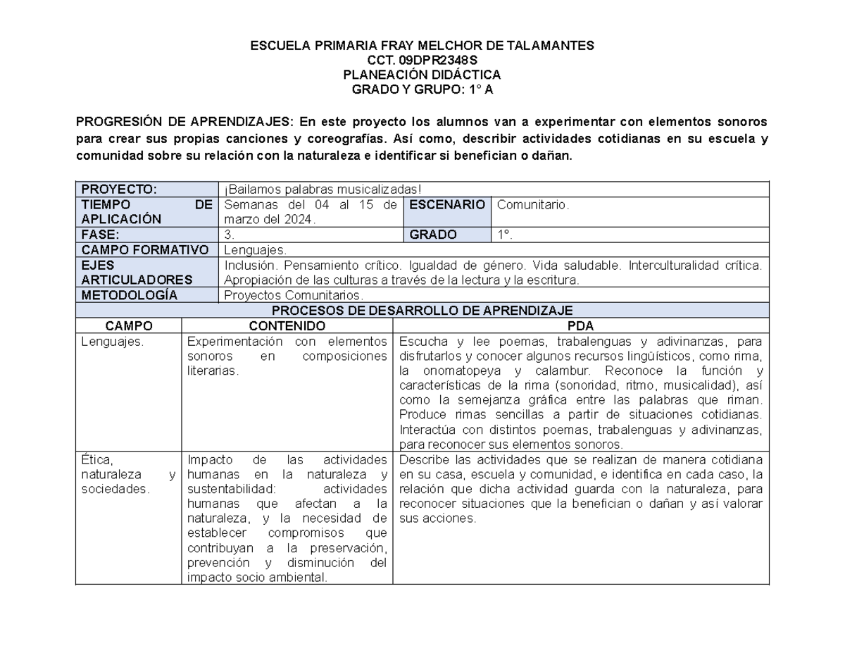 Planeacion curricular preparada para primer grado fase 3 de la Nueva ...