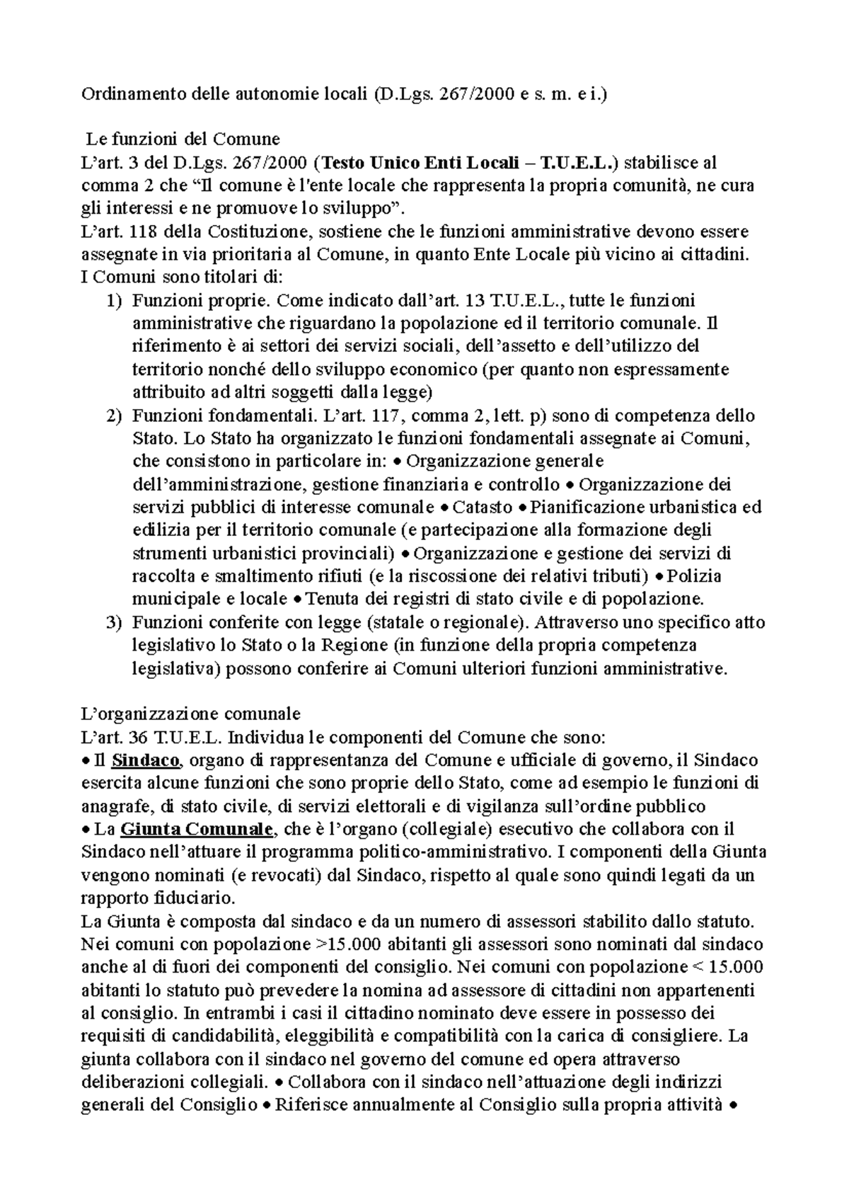 D.Lgs 267 del 2000 MARY riassunto D.Lgs. 267/2000 Ordinamento delle autonomie locali (D D.Lgs 267 del 2000 MARY riassunto D.Lgs. 267/2000 Ordinamento delle autonomie locali (D