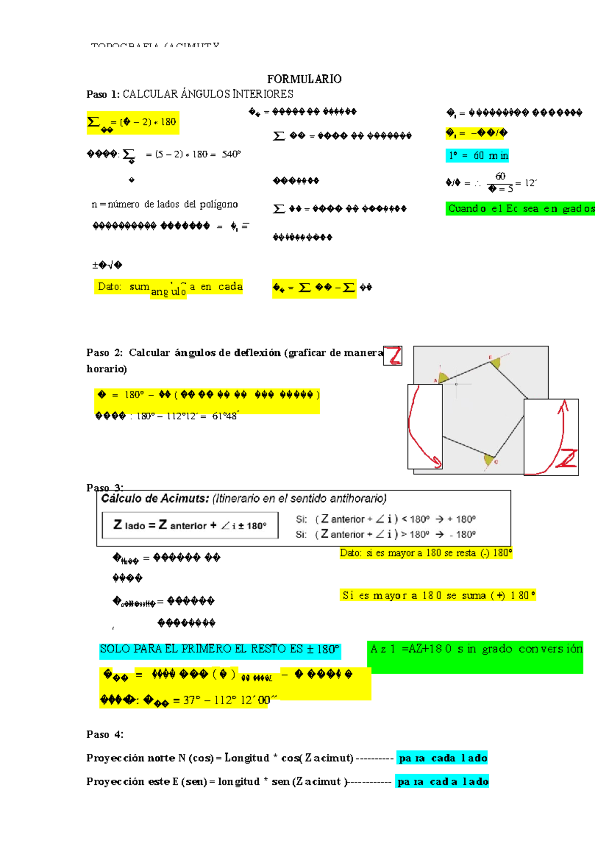 Formulario topografia - TOPOGRAFIA (ACIMUT Y F ORMU L ARIO Paso 1 ...