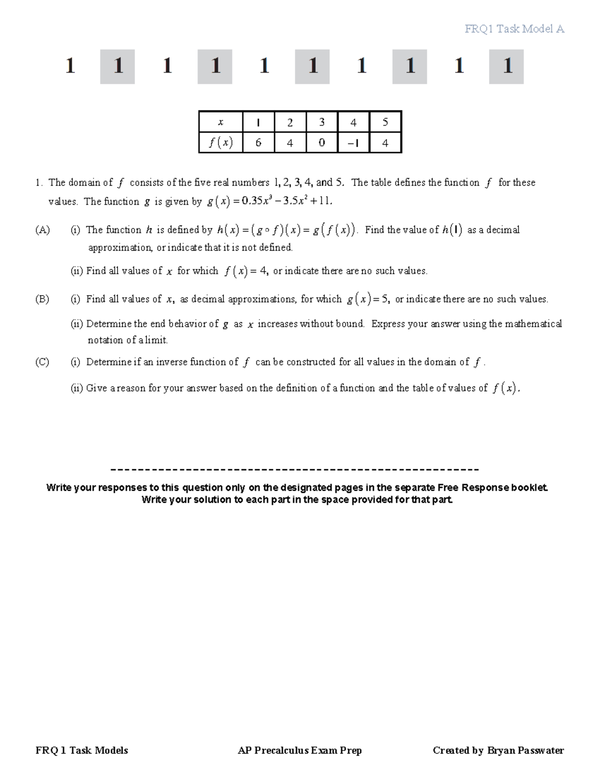HW FRQ1 - HW1 - FRQ1 Task Model A FRQ 1 Task Models AP Precalculus Exam ...