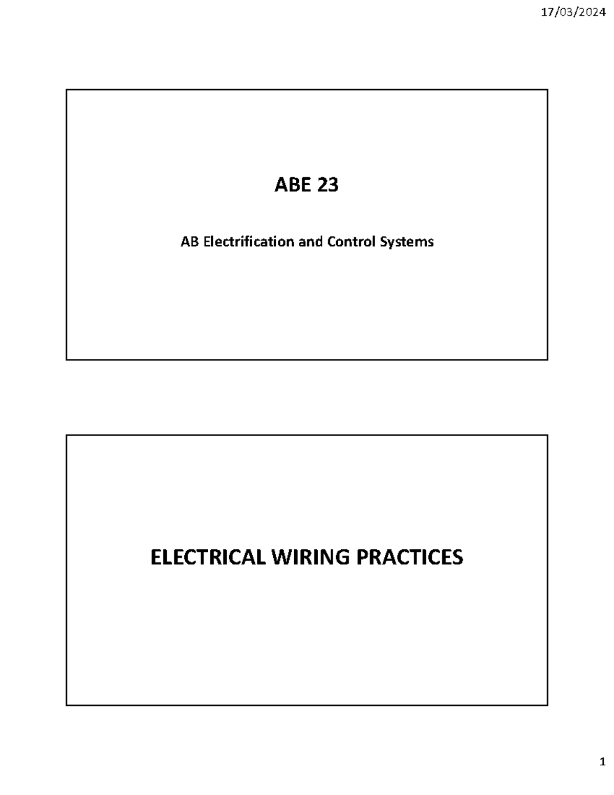 Electrial Wiring Practices - ABE 23 AB Electrification and Control ...