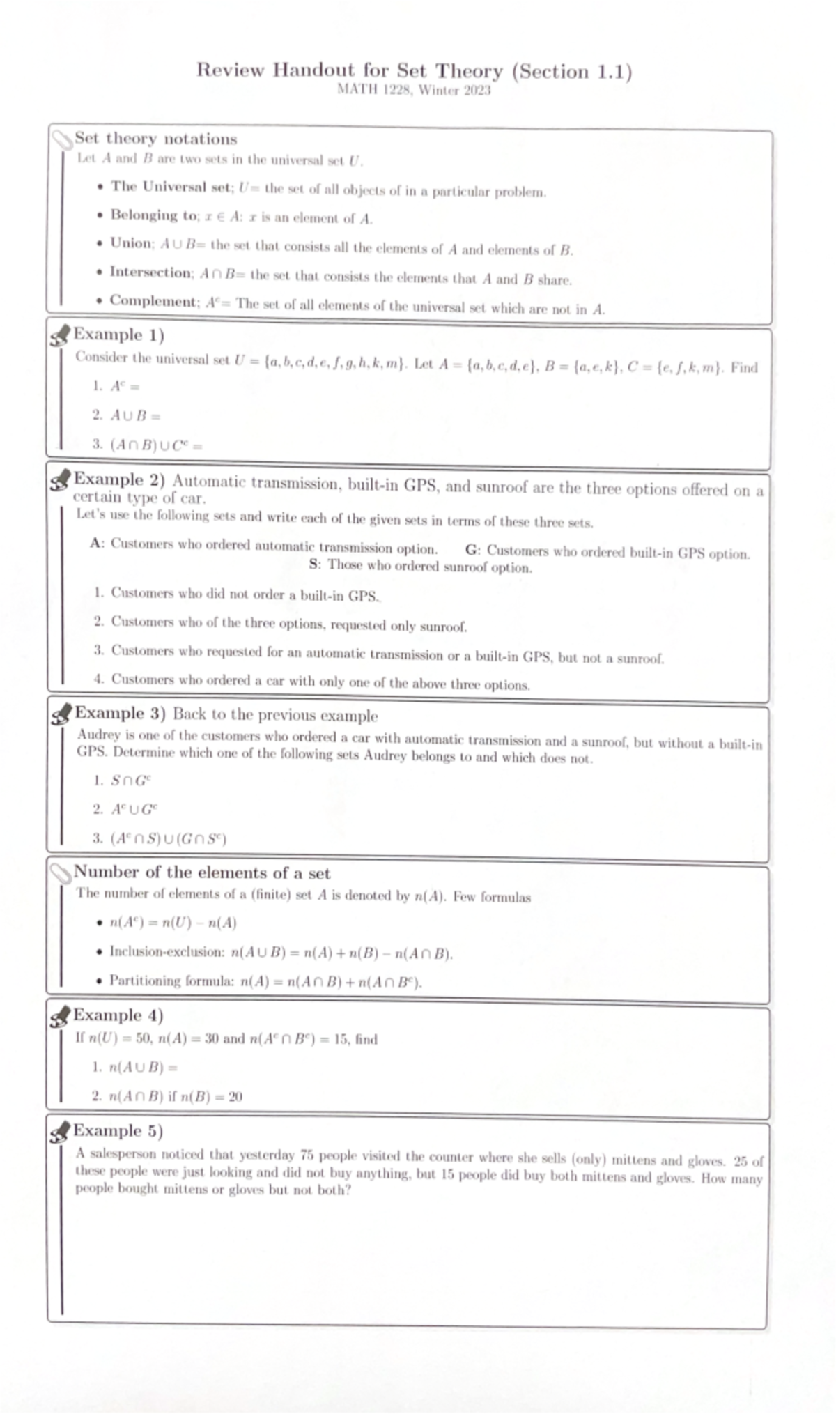 Review Handout for Set Theory (Section 1 - MGEA06H3 - Studocu
