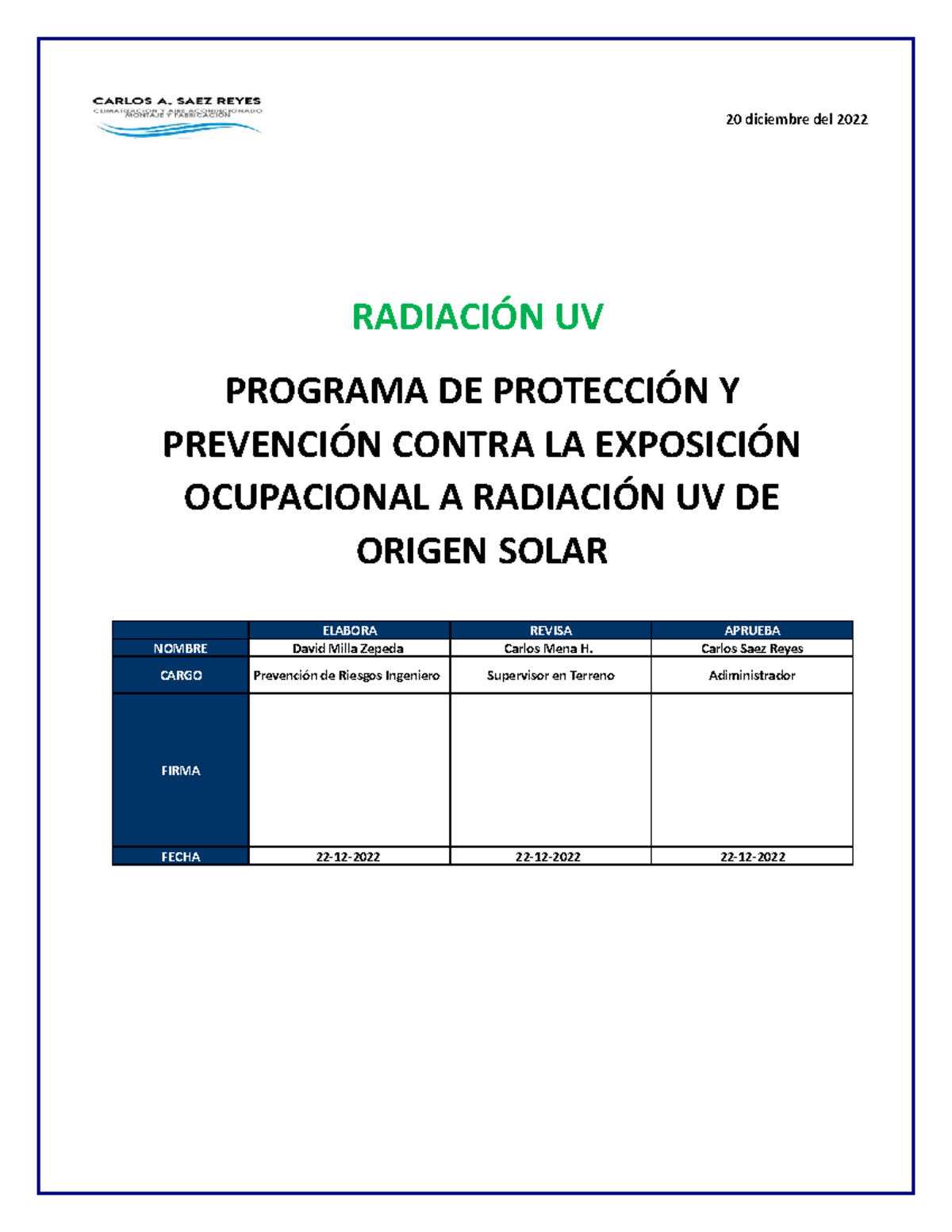 Radiacion UV Protocolo Modelo - 20 diciembre del 2022 RADIACIÓN UV ...