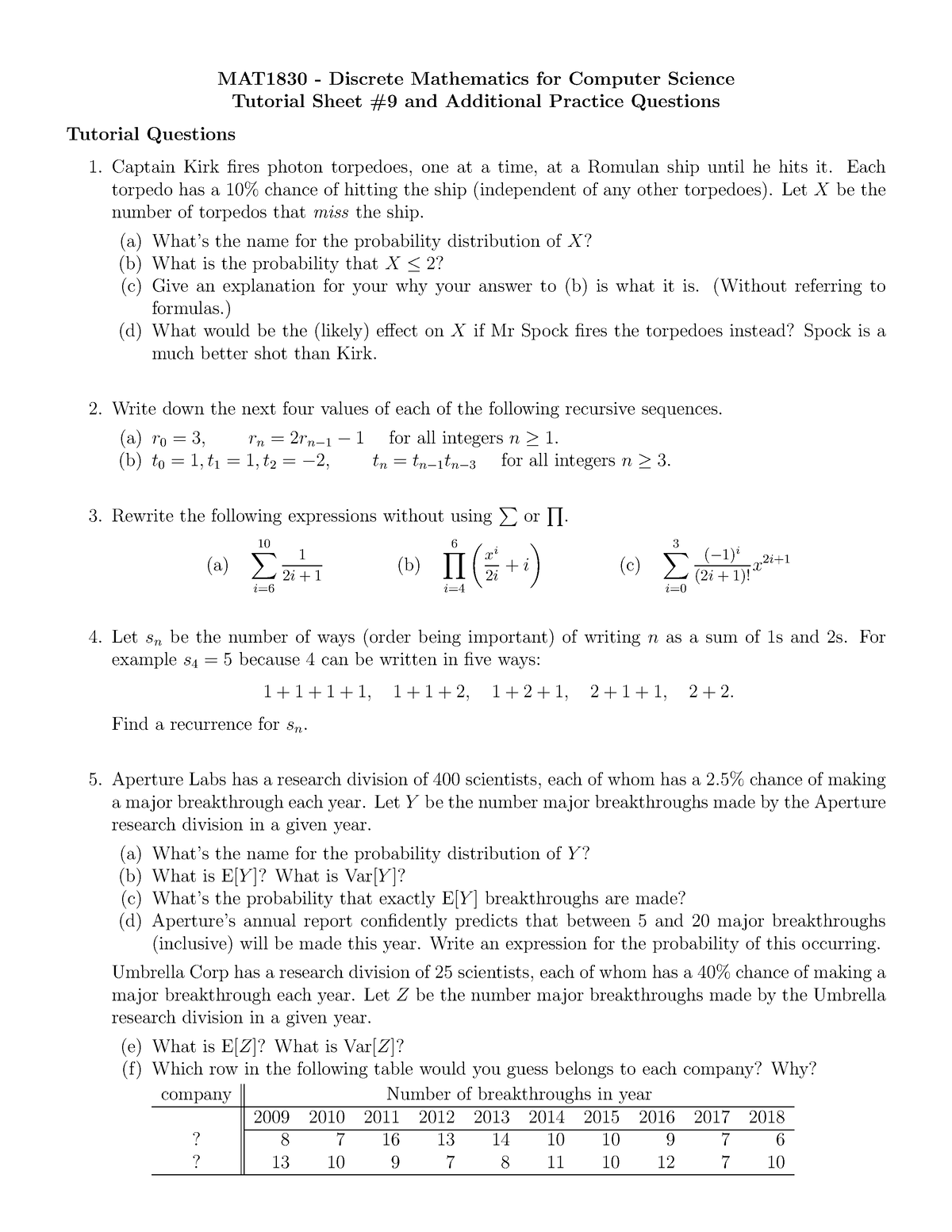 MAT1830 Tutorial 9 - Questions only - MAT1830 - Discrete Mathematics ...