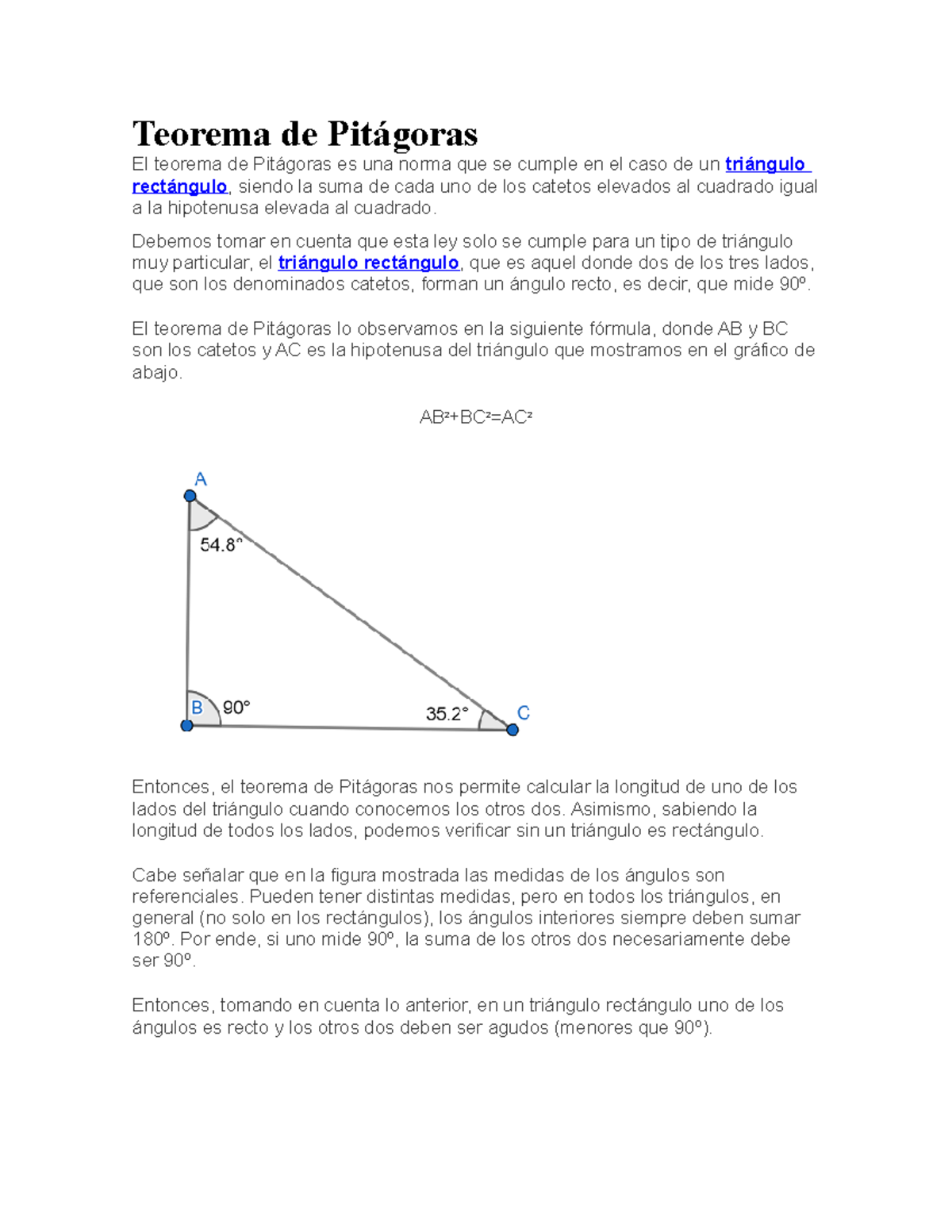 Teorema De Pitágoras Teorema De Pitágoras El Teorema De Pitágoras Es Una Norma Que Se Cumple 0424