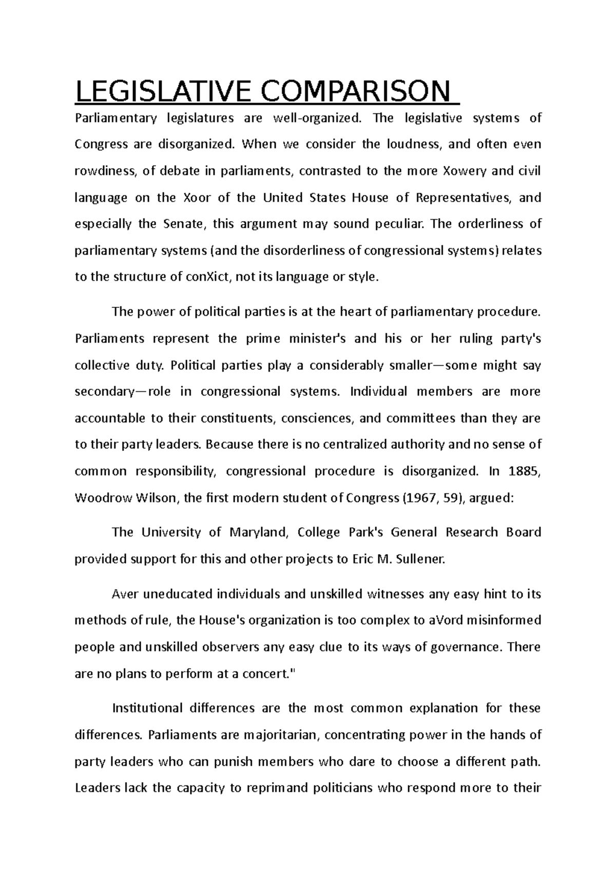 Legislative Comparison - LEGISLATIVE COMPARISON Parliamentary ...