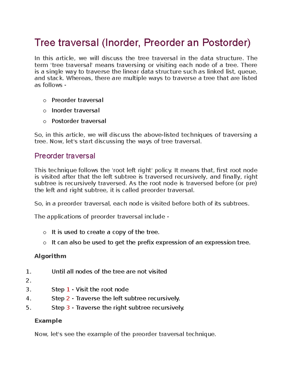 Binary Tree Traversals - Tree traversal (Inorder, Preorder an Postorder ...