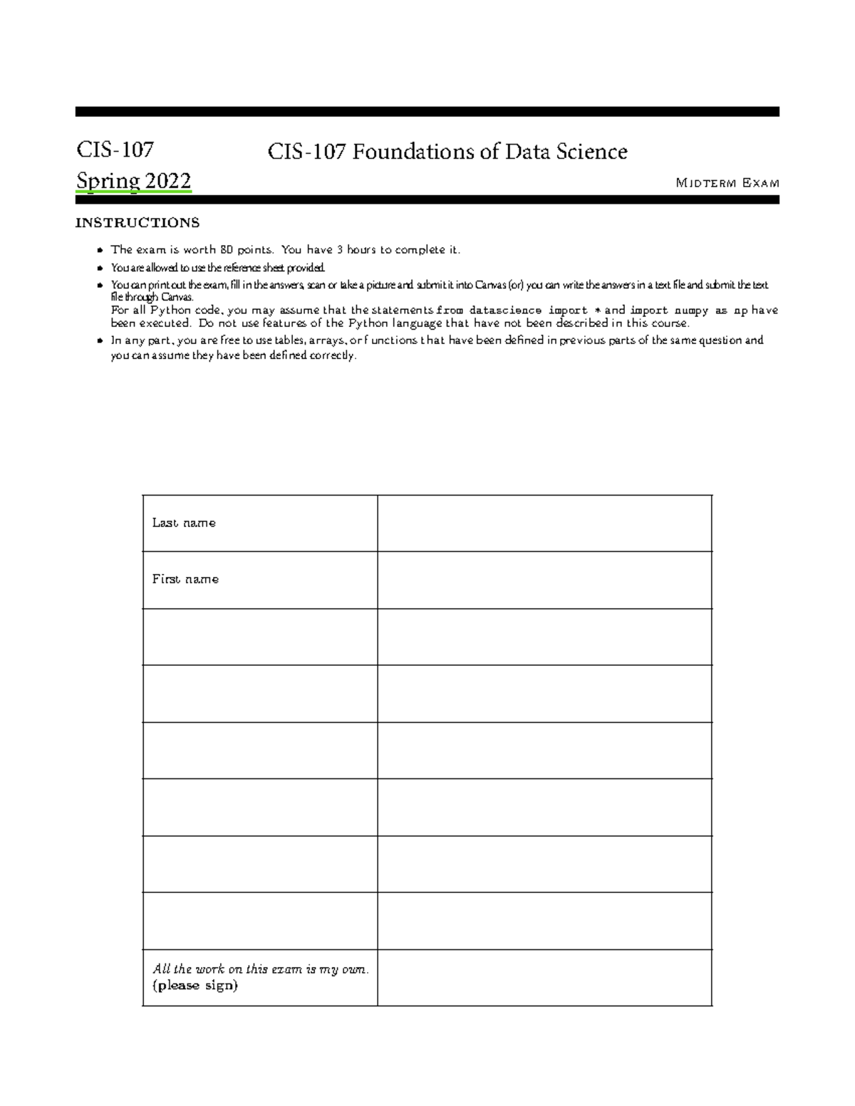 Cis107 data8 midterm spring 2022 CIS107 CIS107 Foundations of Data