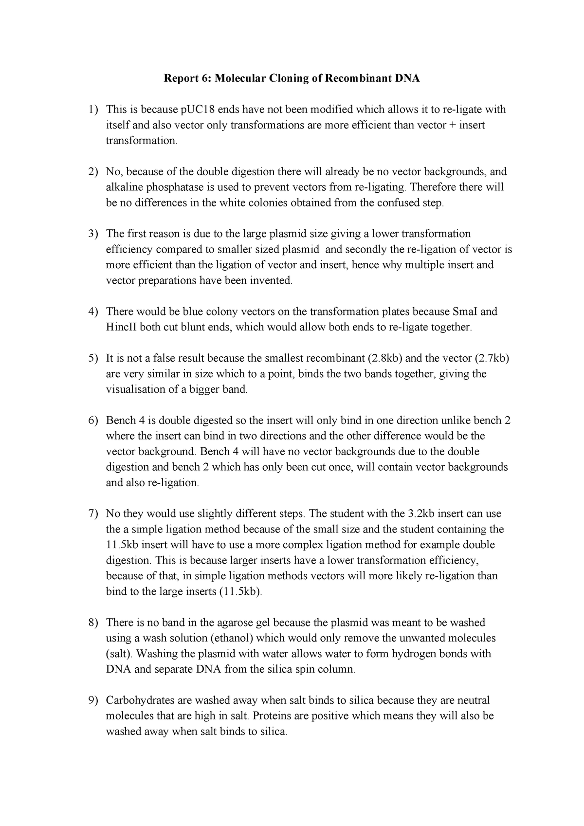 Report 6 Molecular Cloning Of Recombinant Dna Studocu