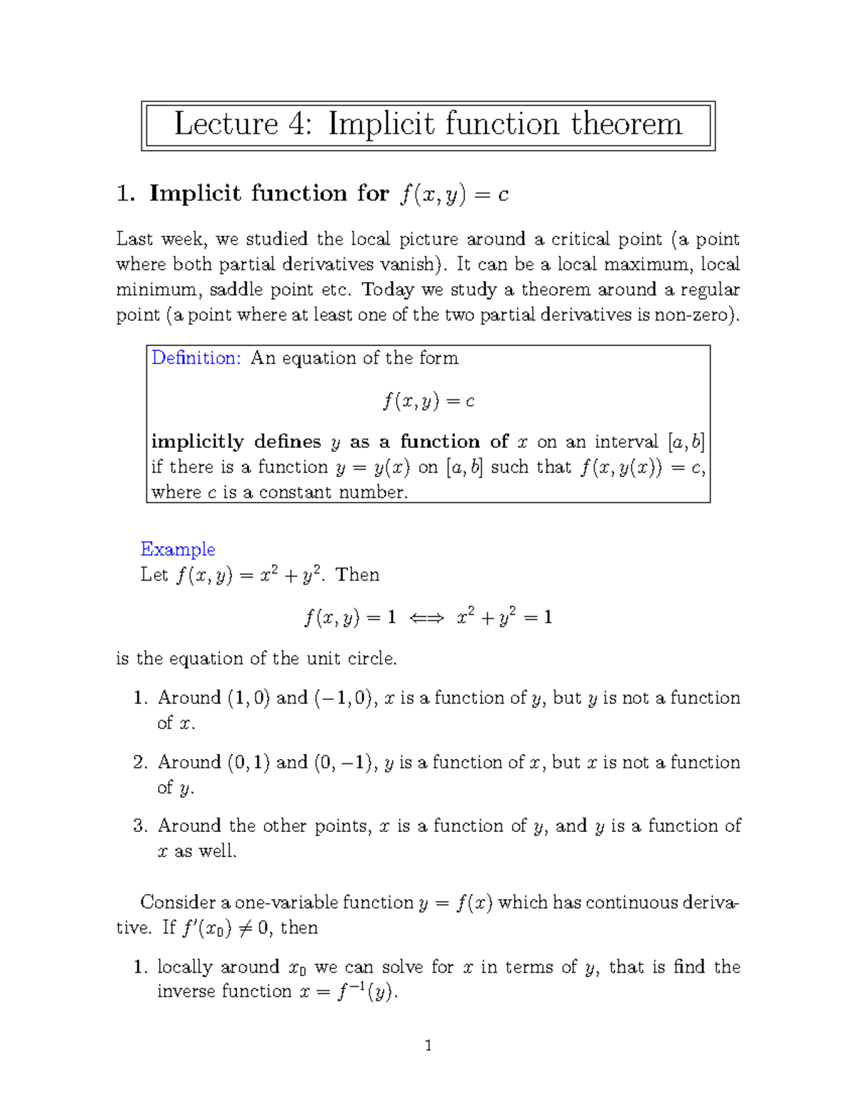 Lecture 4 - This is about the implicit function theorem. - Lecture 4 ...