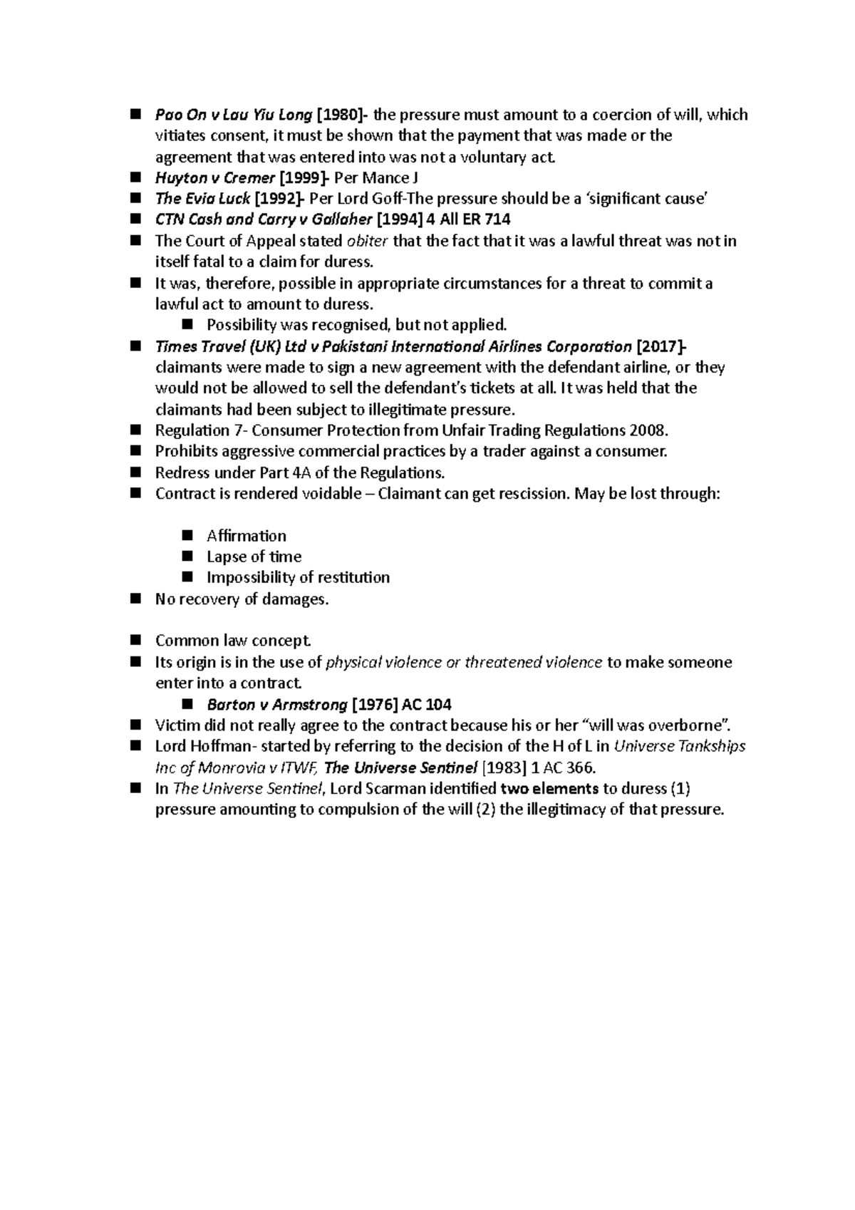 Contract 29 Lecture notes 29 n Pao On v Lau Yiu Long [1980] the pressure must amount to a