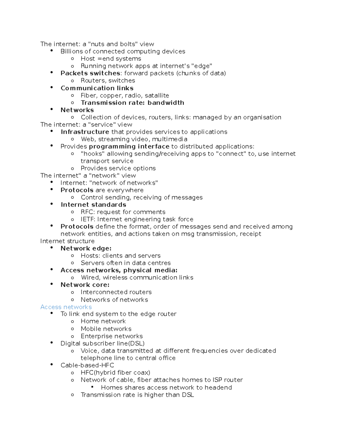 Network Fundamentals Notes The a "nuts and bolts" view