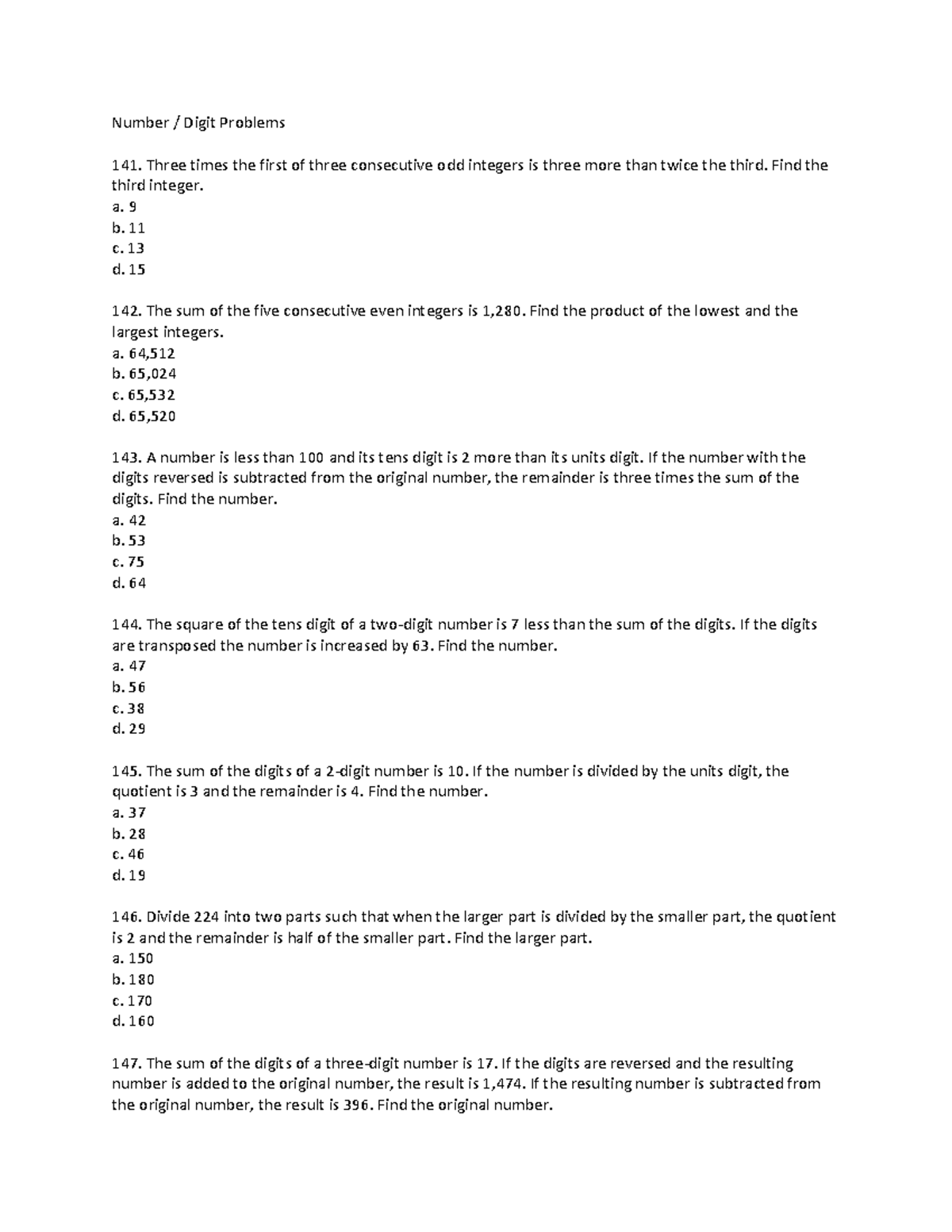 Pdfcoffee - engineering notes - Number / Digit Problems Three times the ...