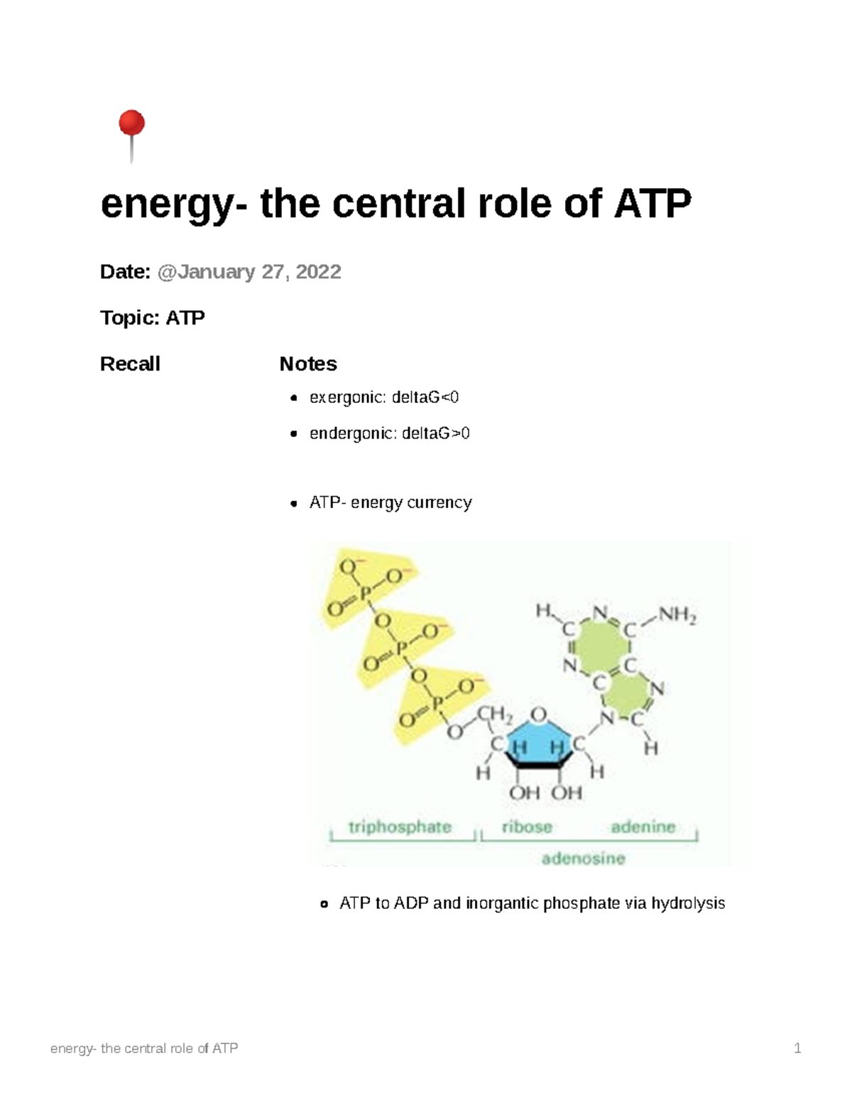 Energy- the central role of ATP - the central role of ATP Date: 27 ...