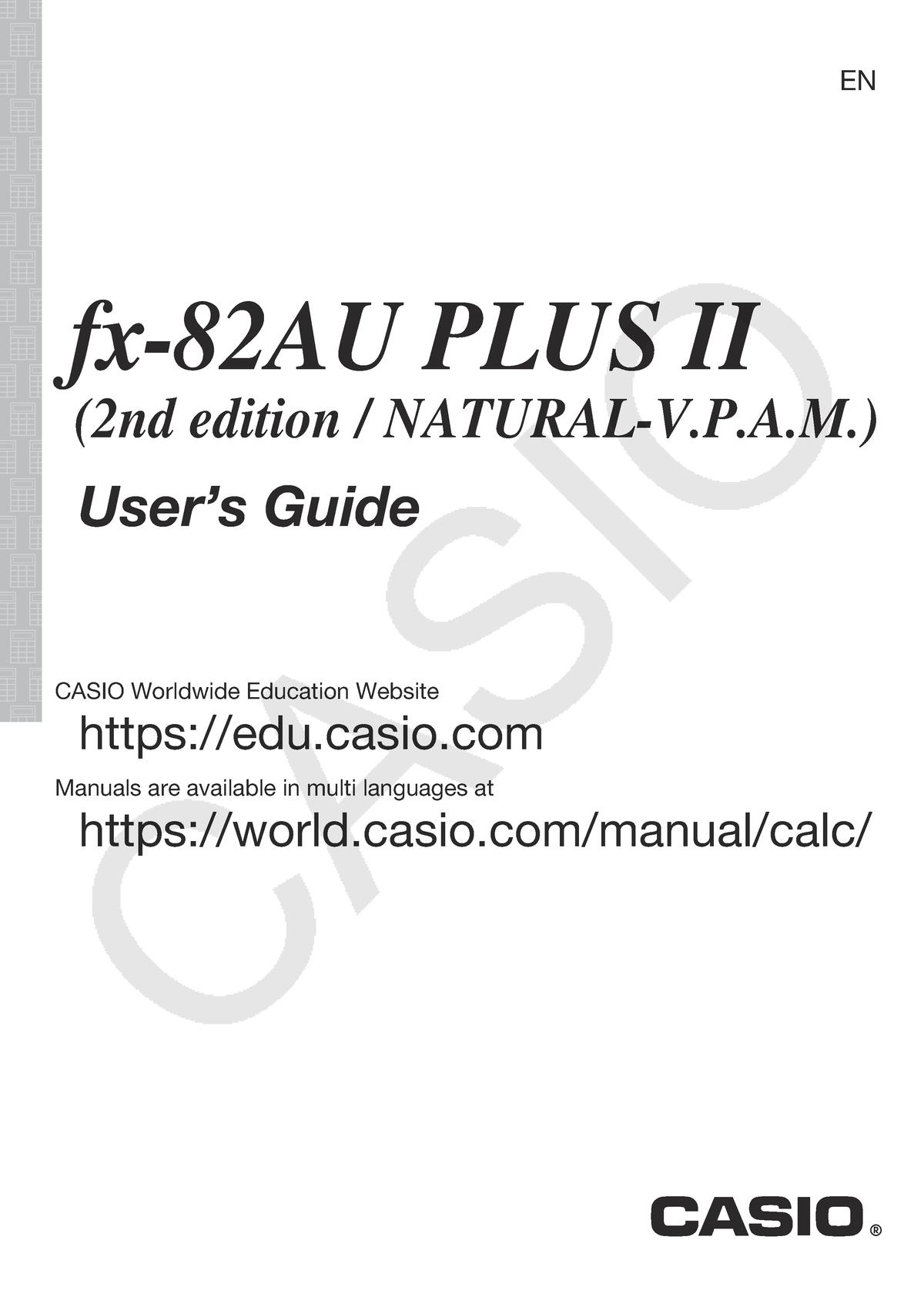 Fx-82AU PLUS II EN - Test - EN Edu.casio CASIO Worldwide Education ...