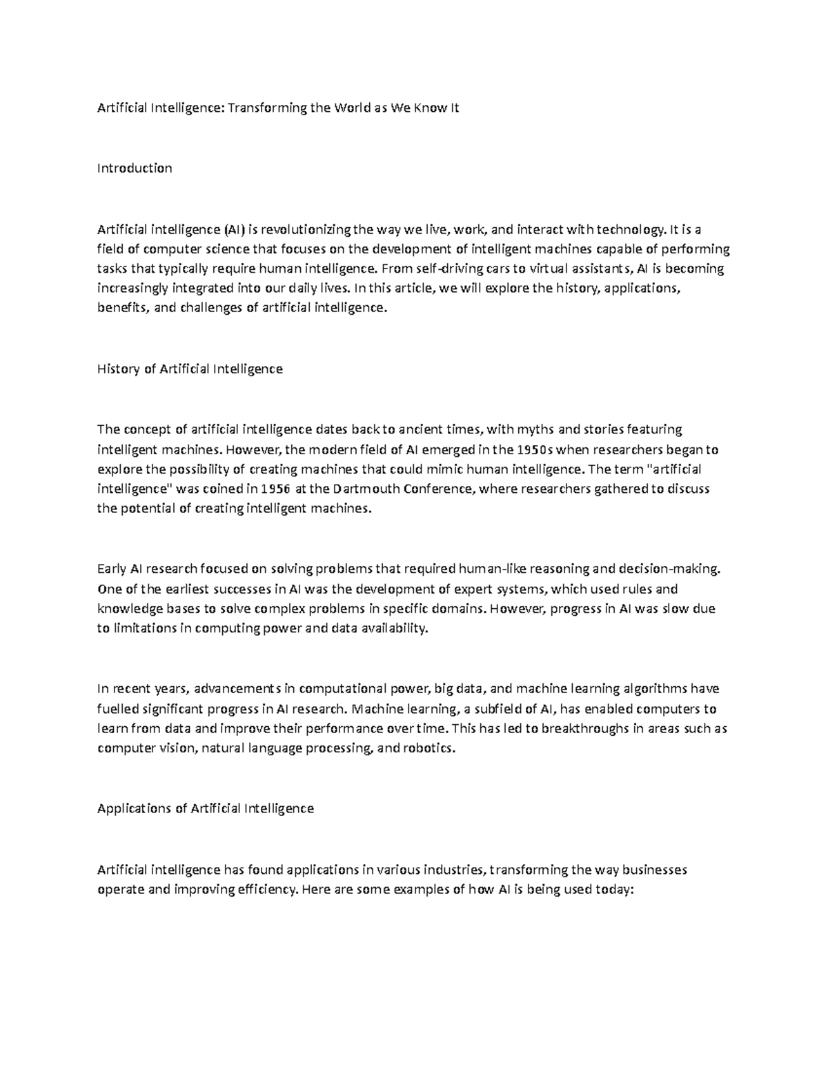 Artificial intelligence - It is a field of computer science that ...