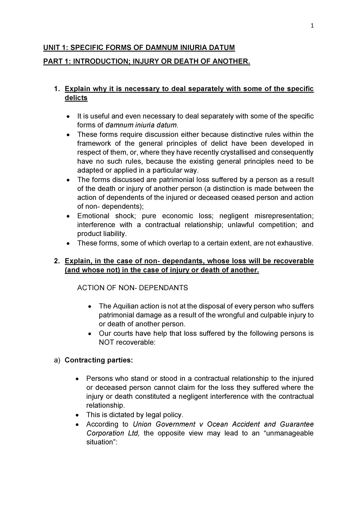 Law of Obligations Delict Units 1 to 3 - 1 UNIT 1: SPECIFIC FORMS OF ...