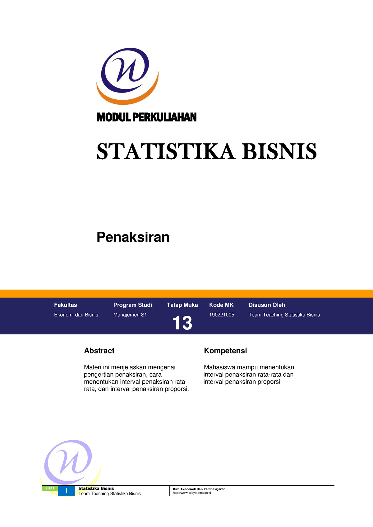 Modul Statistika Bisnis-13-Penaksiran - 2021 MODUL PERKULIAHAN ...